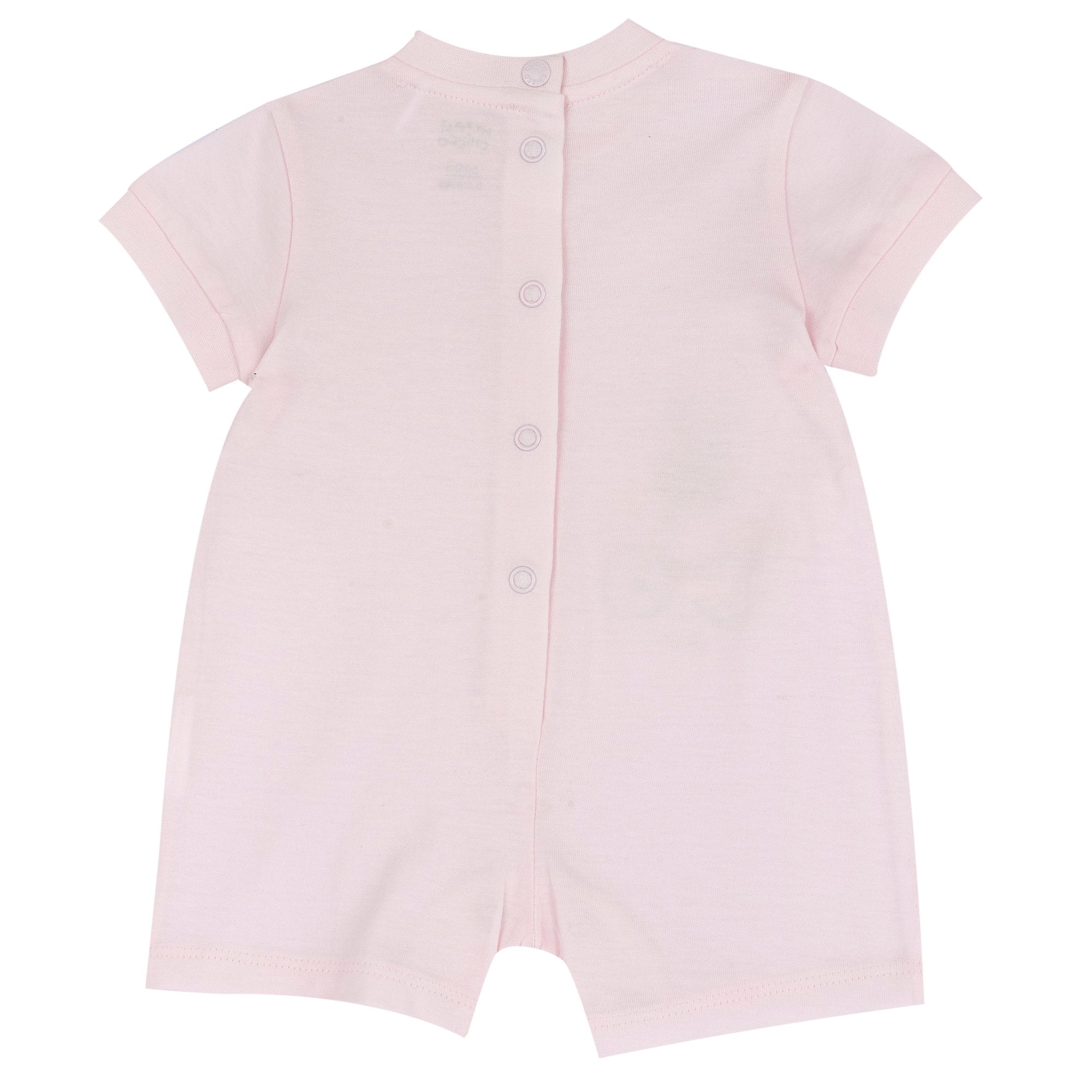 Light Pink Printed Cotton Short Sleeve Romper for Baby Girls