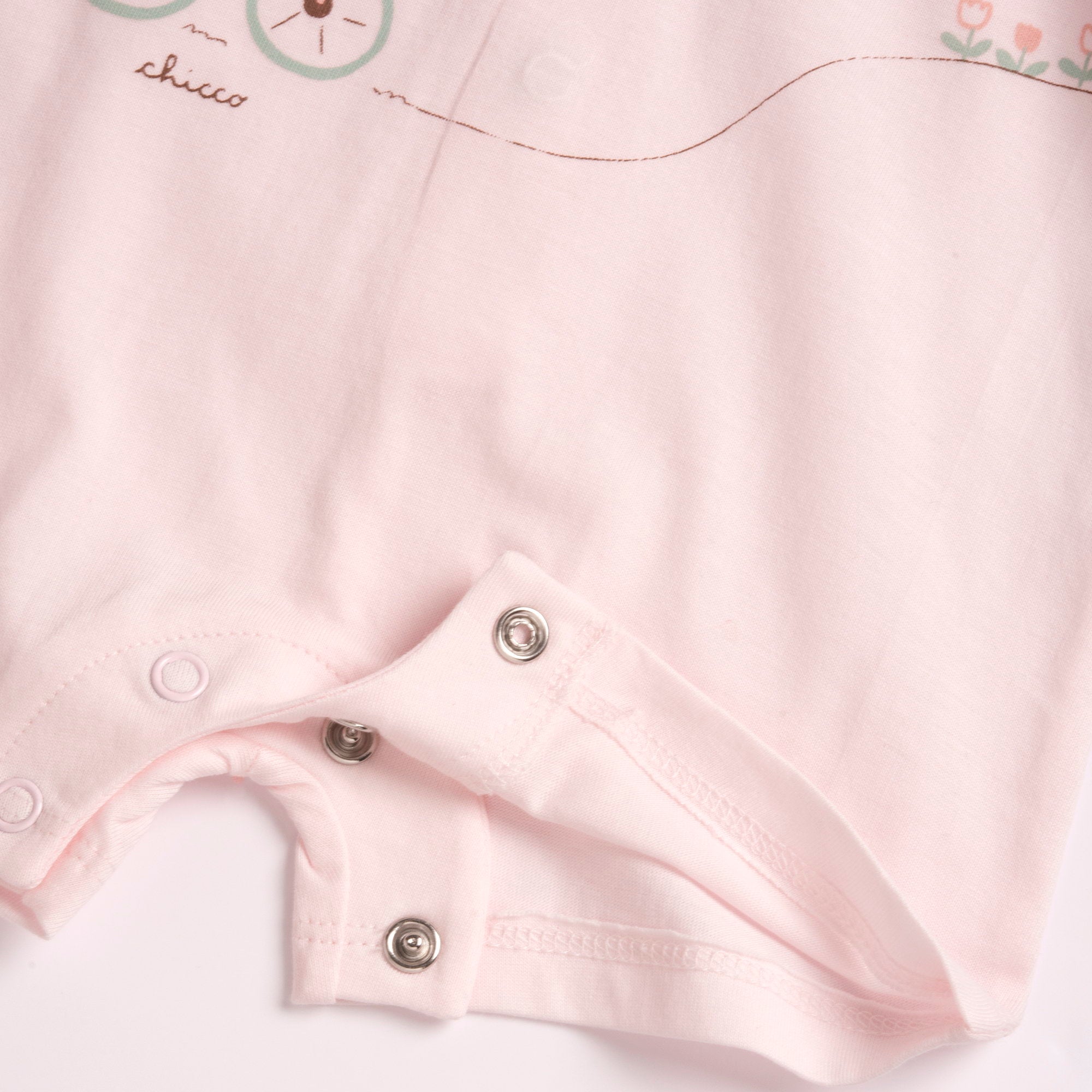 Light Pink Printed Cotton Short Sleeve Romper for Baby Girls