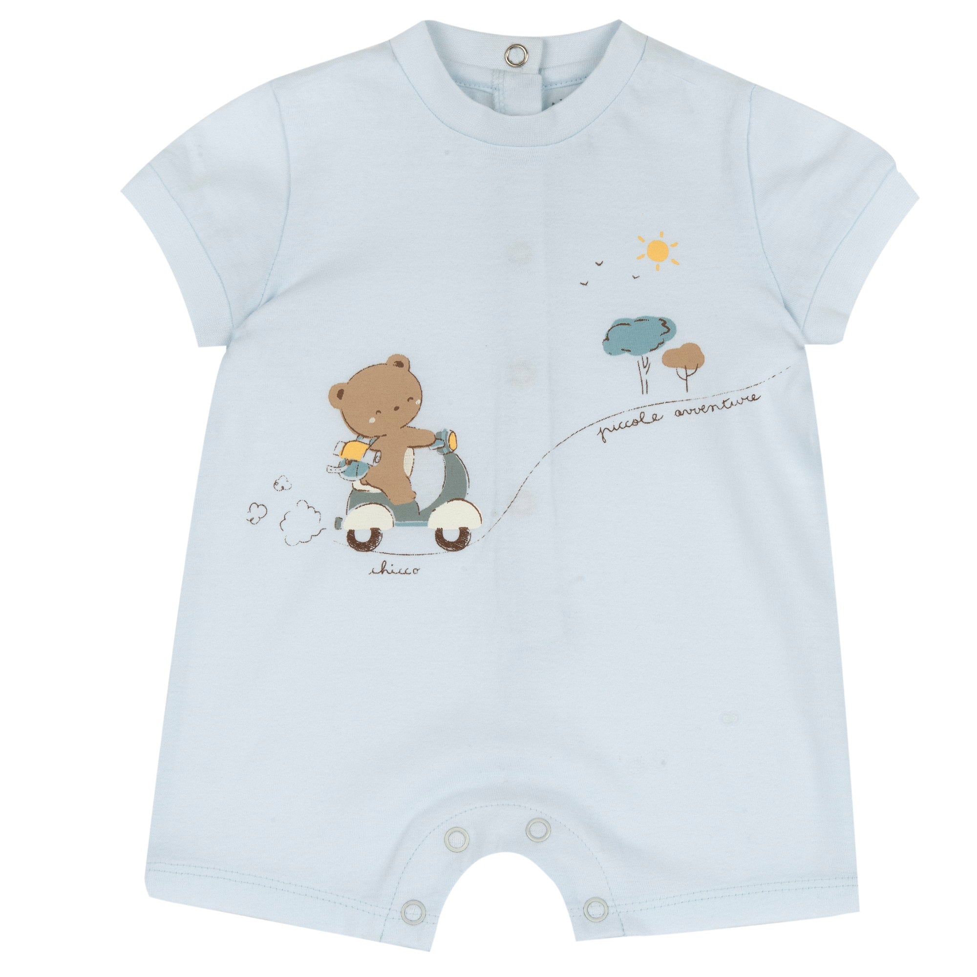 Light Blue Printed Cotton Short Sleeve Romper for Baby Boys