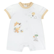 White Printed Cotton Short Sleeve Romper for Babies (Unisex)