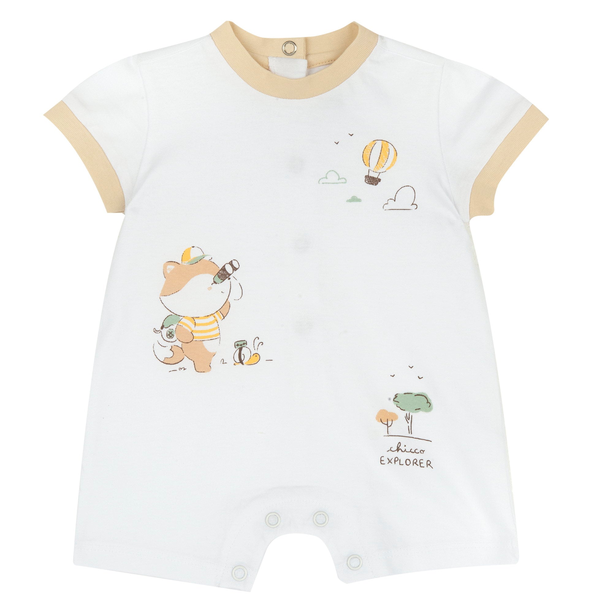 White Printed Cotton Short Sleeve Romper for Babies (Unisex)