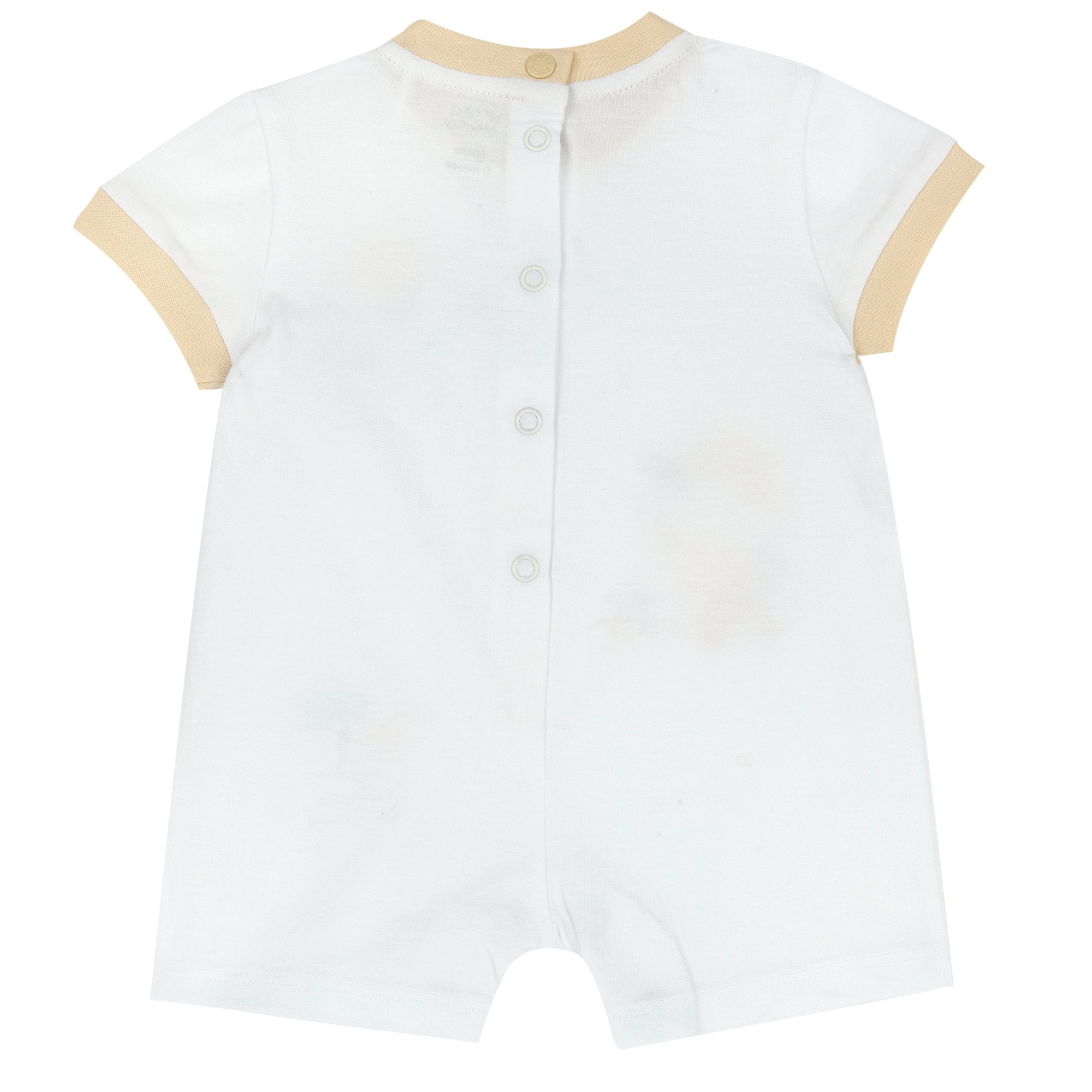White Printed Cotton Short Sleeve Romper for Babies (Unisex)
