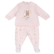 Light Pink Animal Printed Baby Smock and Leggings Set for Girls