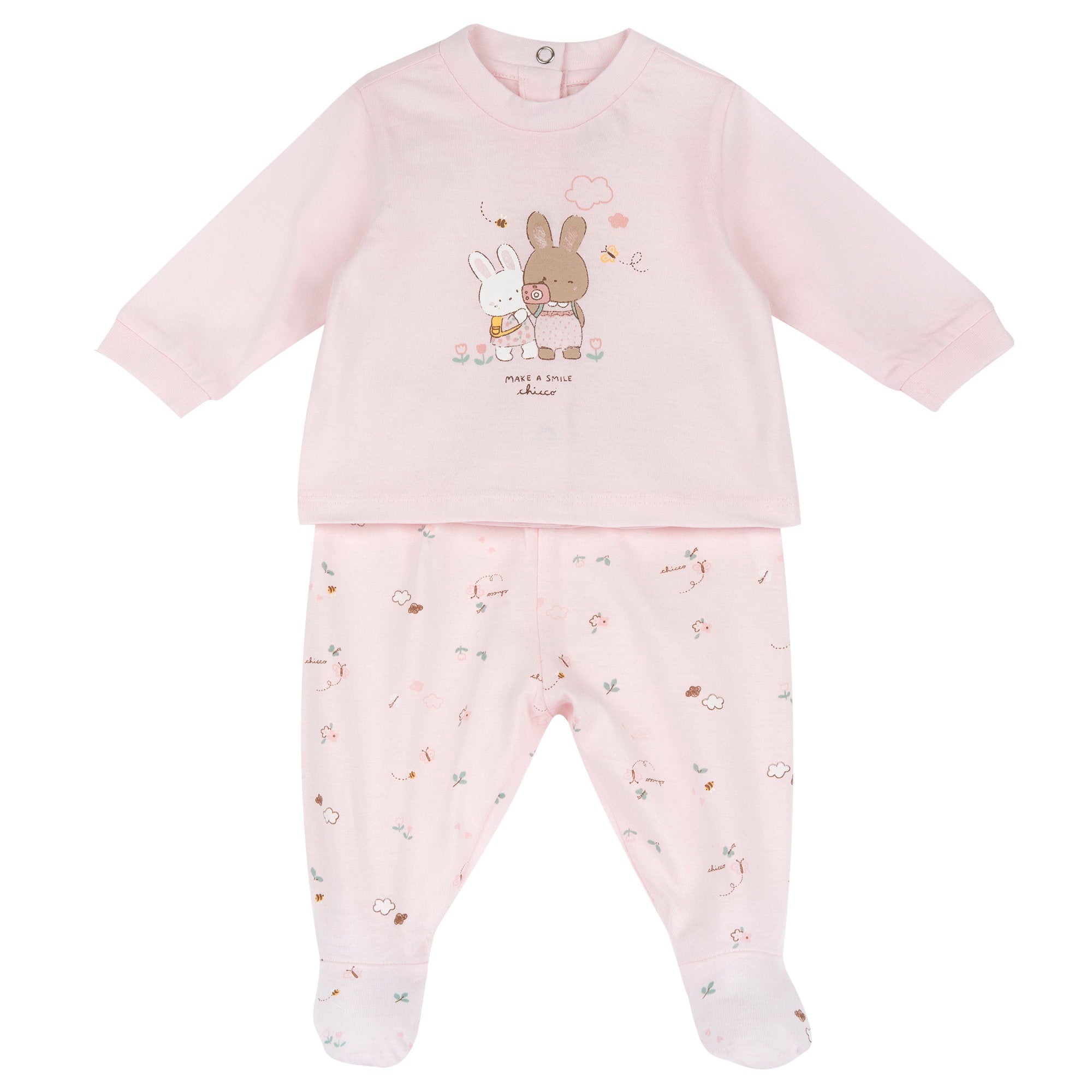 Light Pink Animal Printed Baby Smock and Leggings Set for Girls
