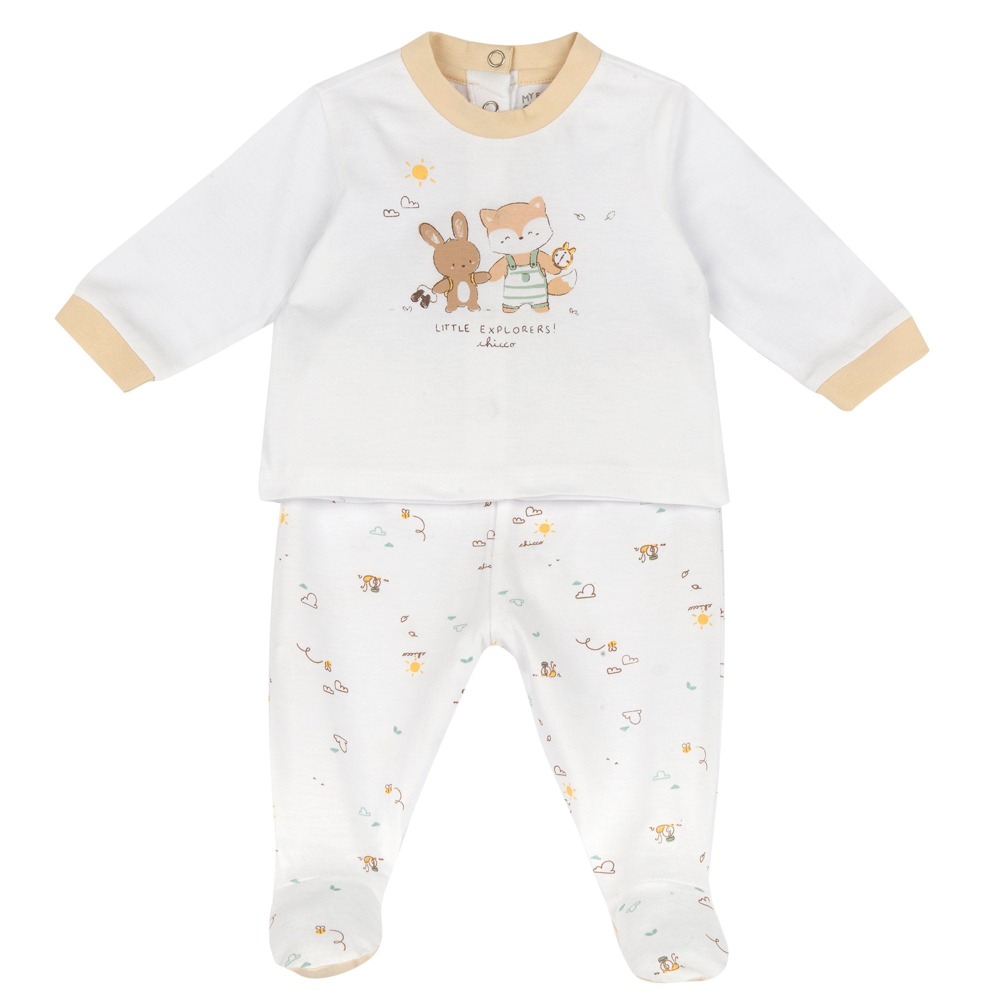 White Animal Printed Baby Smock and Leggings Set (Unisex)