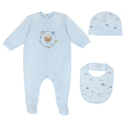 Light Blue Printed Cotton Babysuit Gift Box Set for Baby Boys
