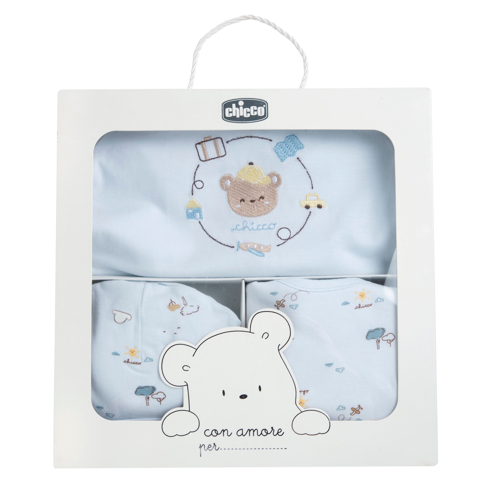 Light Blue Printed Cotton Babysuit Gift Box Set for Baby Boys
