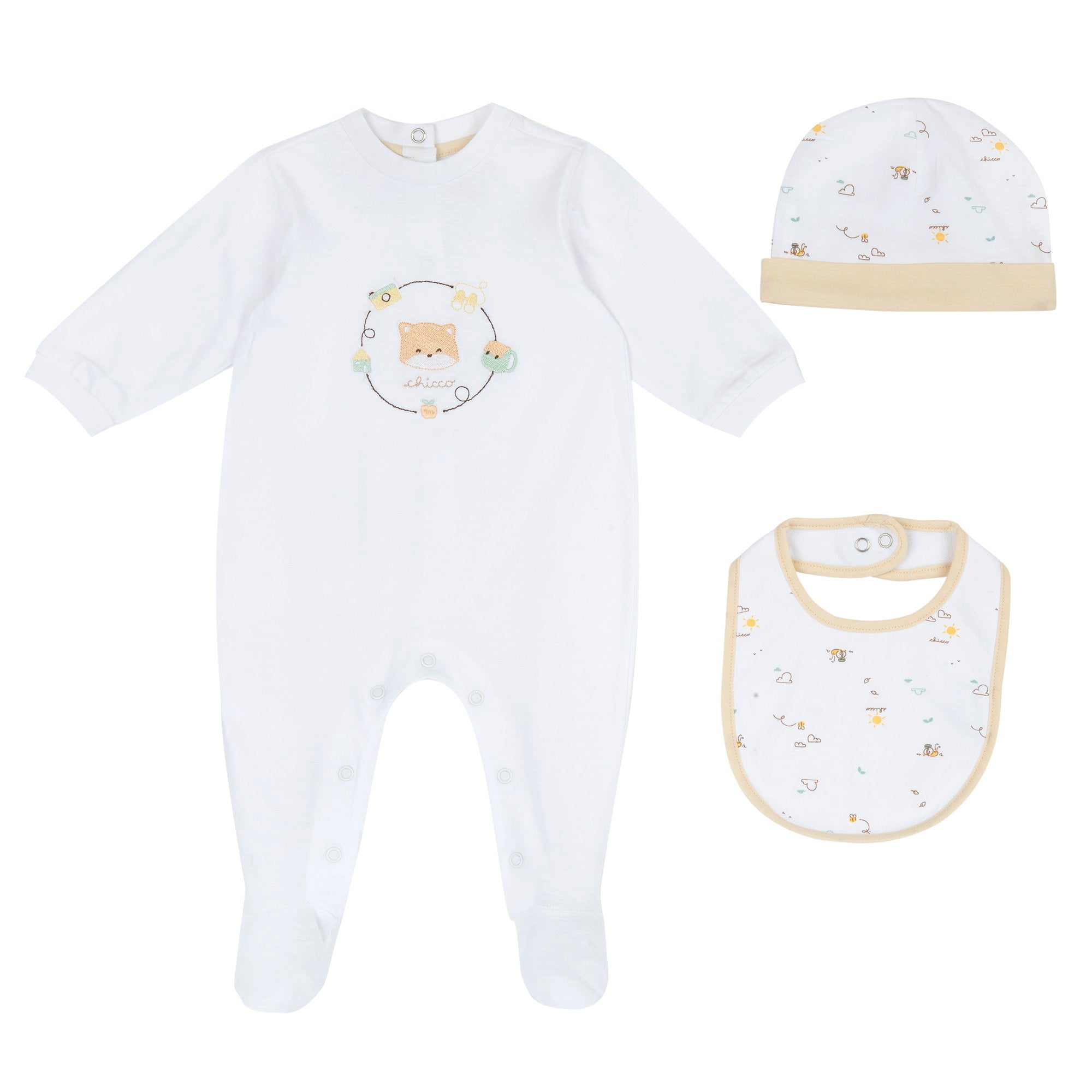 White Printed Cotton Babysuit Gift Box Set for Babies (Unisex)