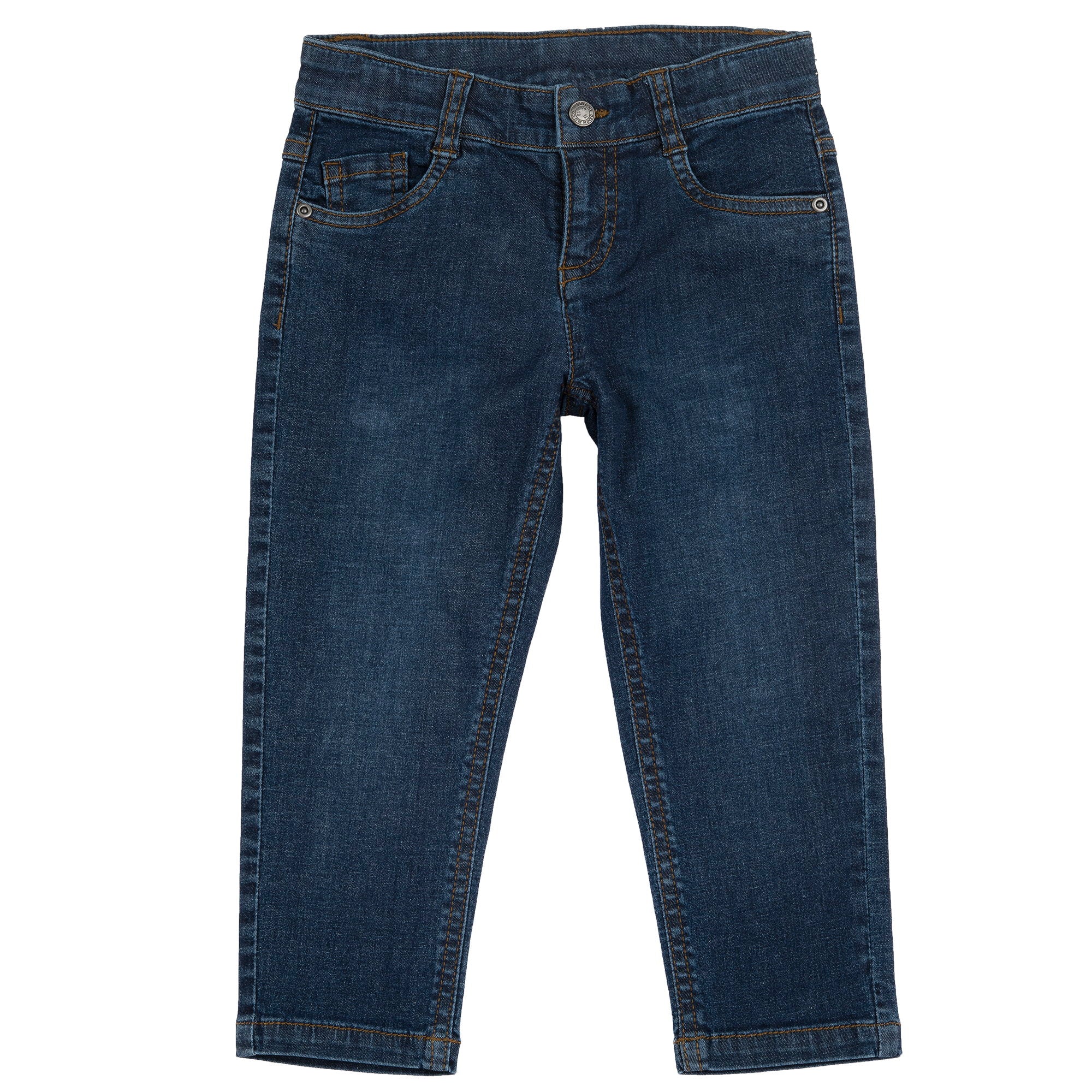 Dark Blue Solid Cotton Blend Long Trousers for Boys