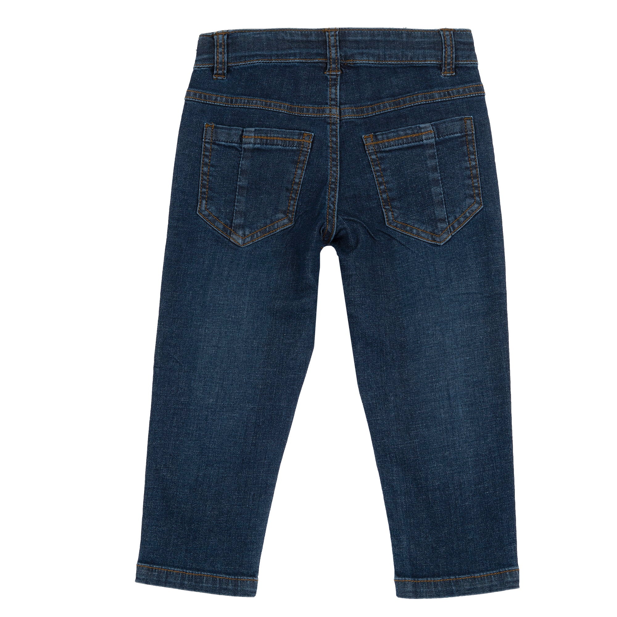 Dark Blue Solid Cotton Blend Long Trousers for Boys