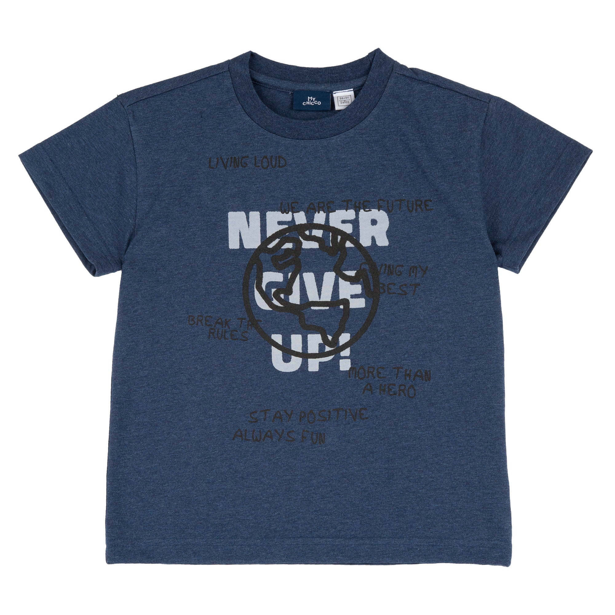 Medium Blue Typography Printed Cotton Blend T-Shirt for Boys