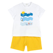 White Graphic Printed T-Shirt and Short Pants Set for Boys