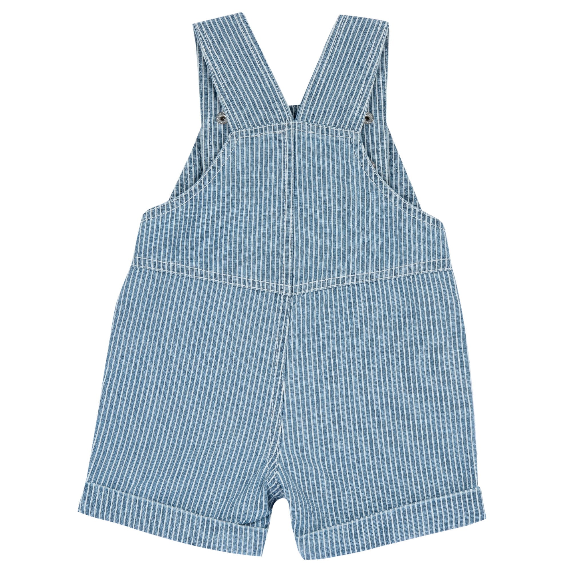 Medium Blue Striped Cotton Sleeveless Short Overalls for Boys