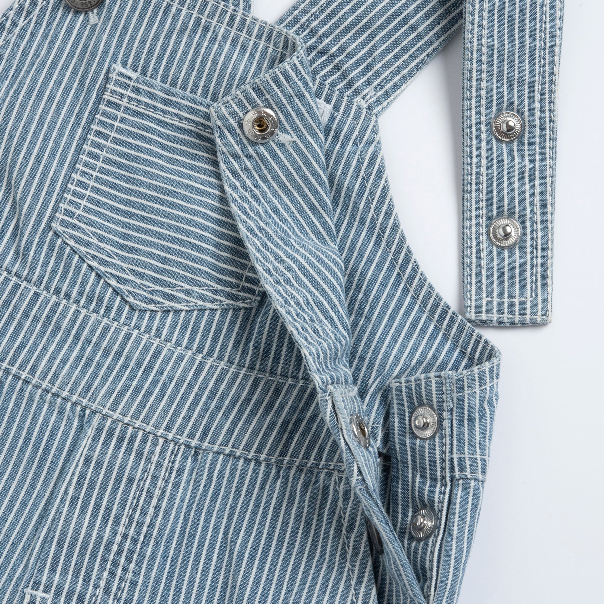 Medium Blue Striped Cotton Sleeveless Short Overalls for Boys