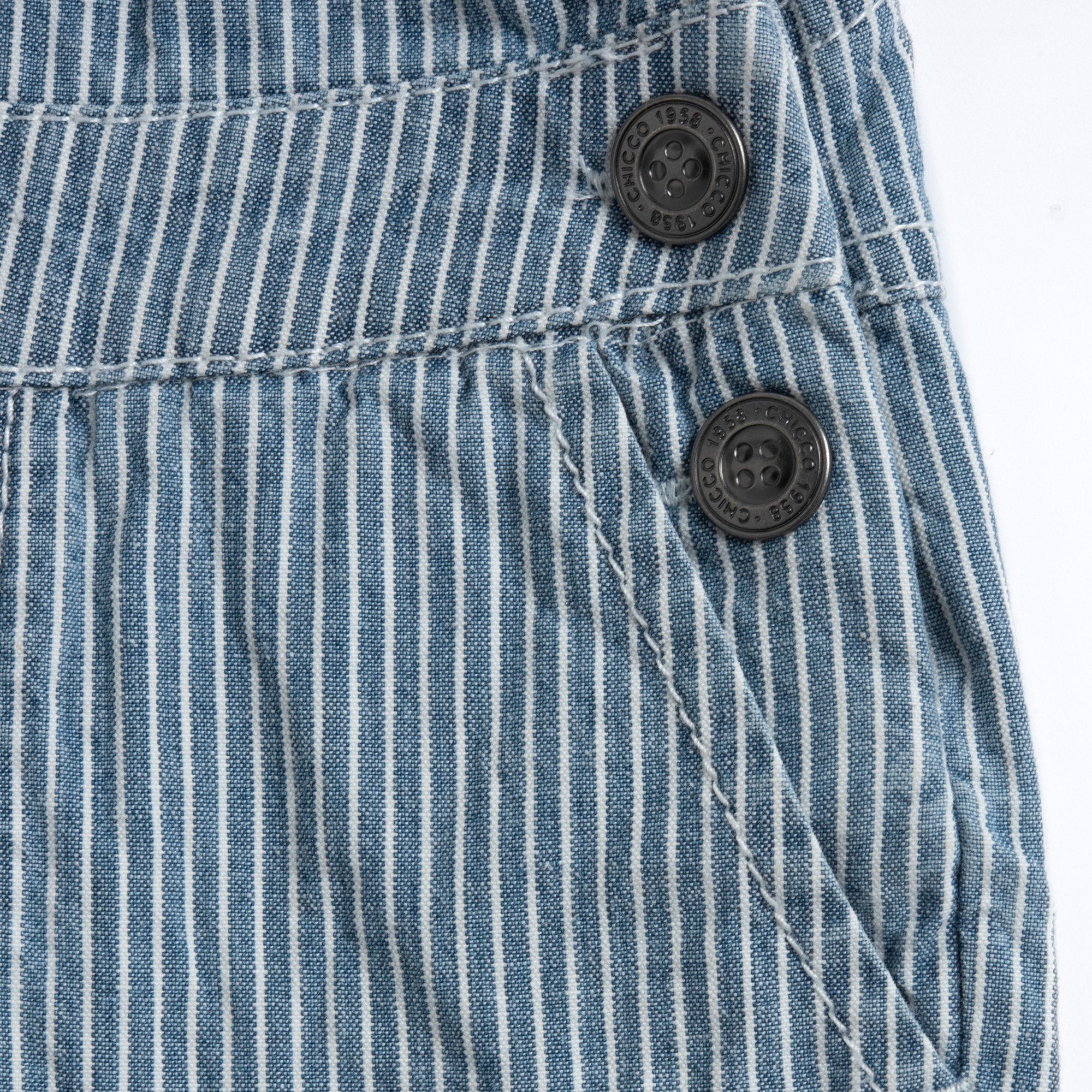 Medium Blue Striped Cotton Sleeveless Short Overalls for Boys