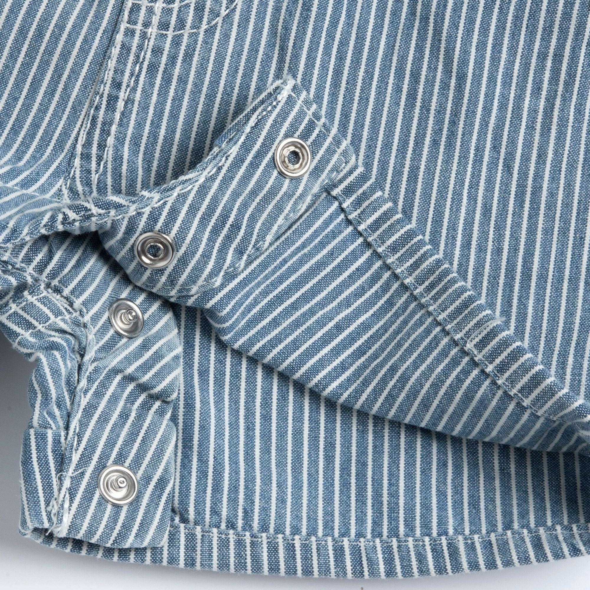 Medium Blue Striped Cotton Sleeveless Short Overalls for Boys