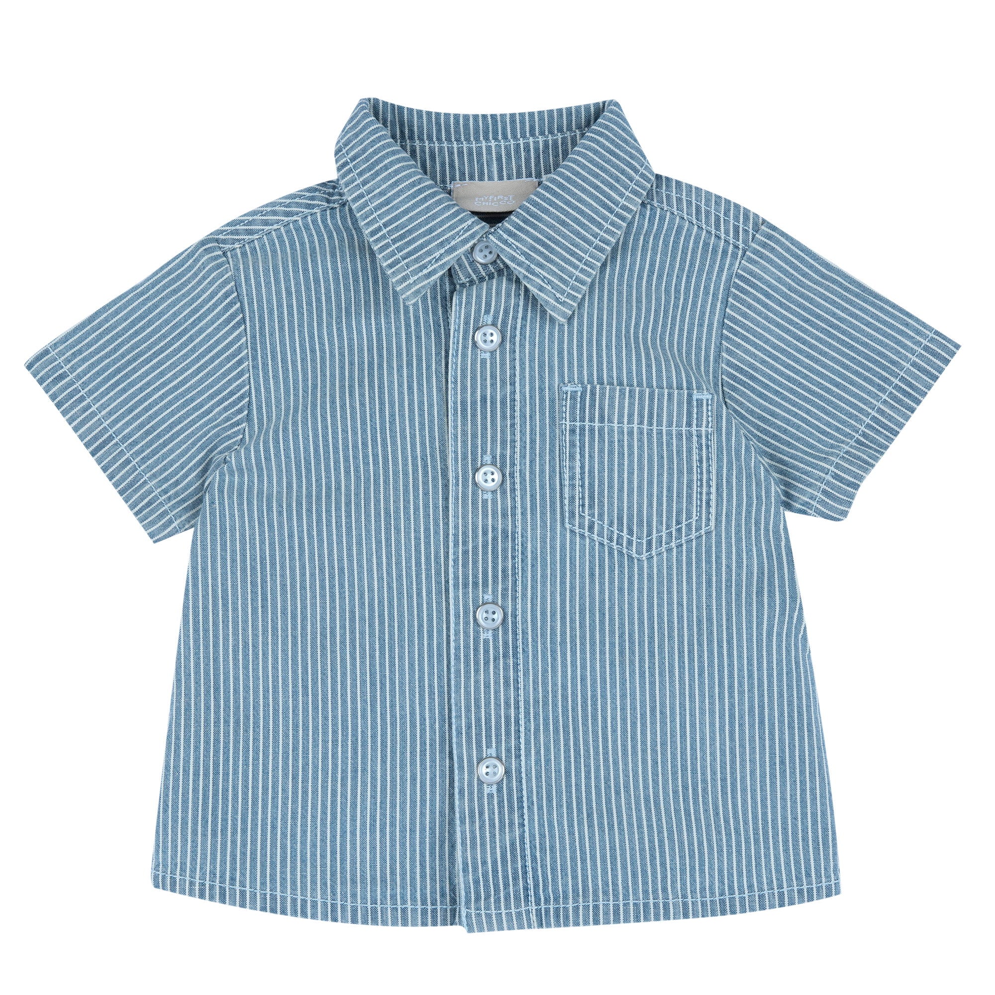 Medium Blue Striped Cotton Short Sleeve Shirt for Boys