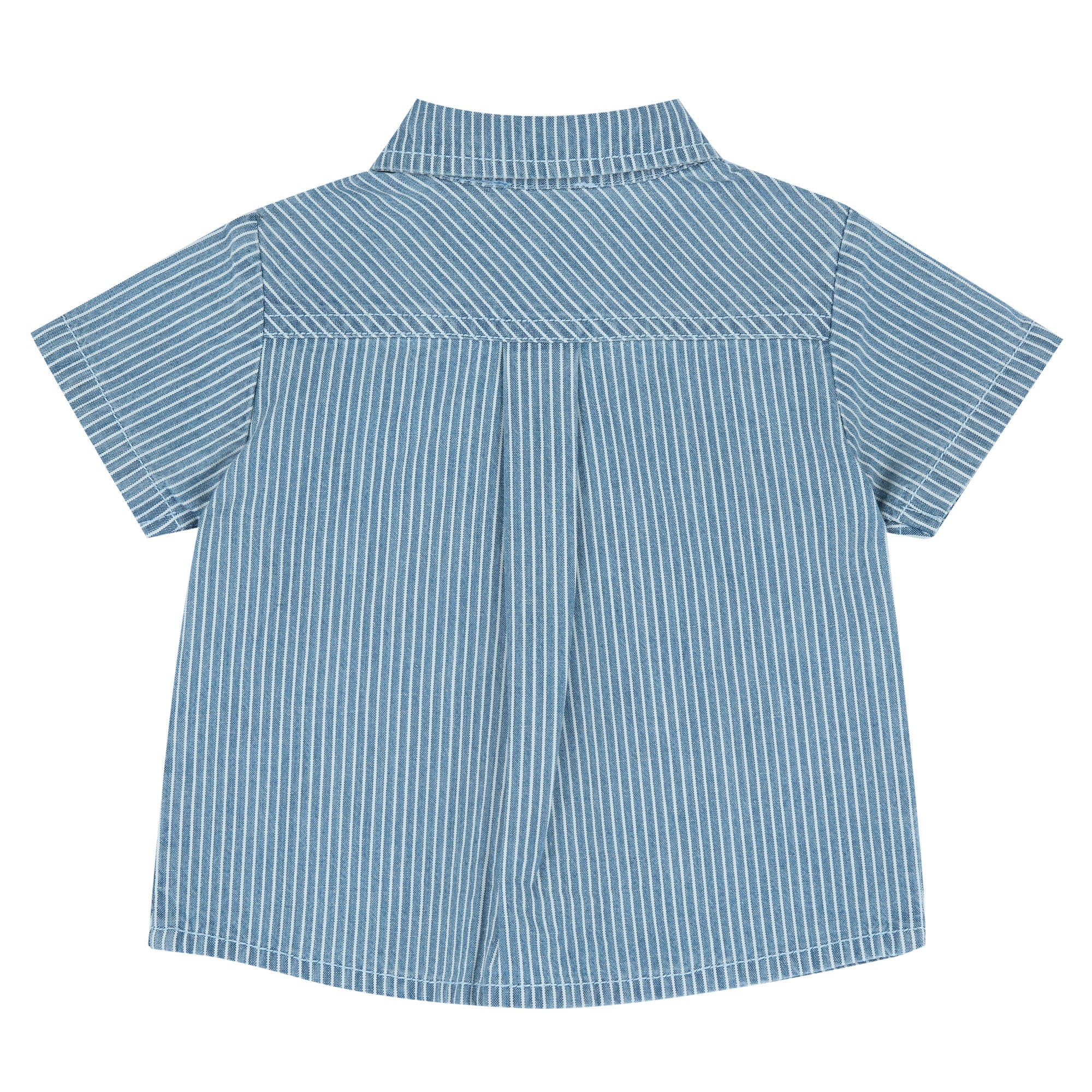 Medium Blue Striped Cotton Short Sleeve Shirt for Boys
