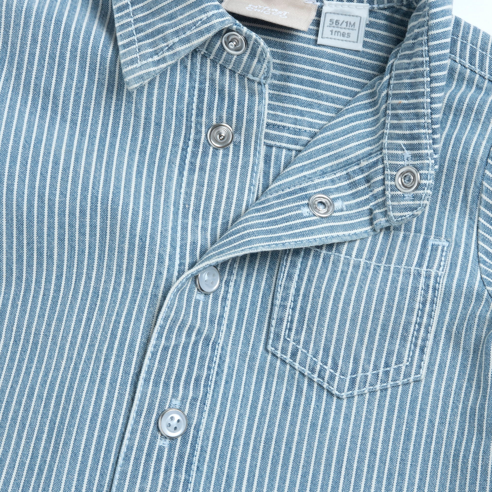 Medium Blue Striped Cotton Short Sleeve Shirt for Boys