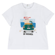 White Graphic Printed Cotton Short Sleeve T-Shirt for Boys