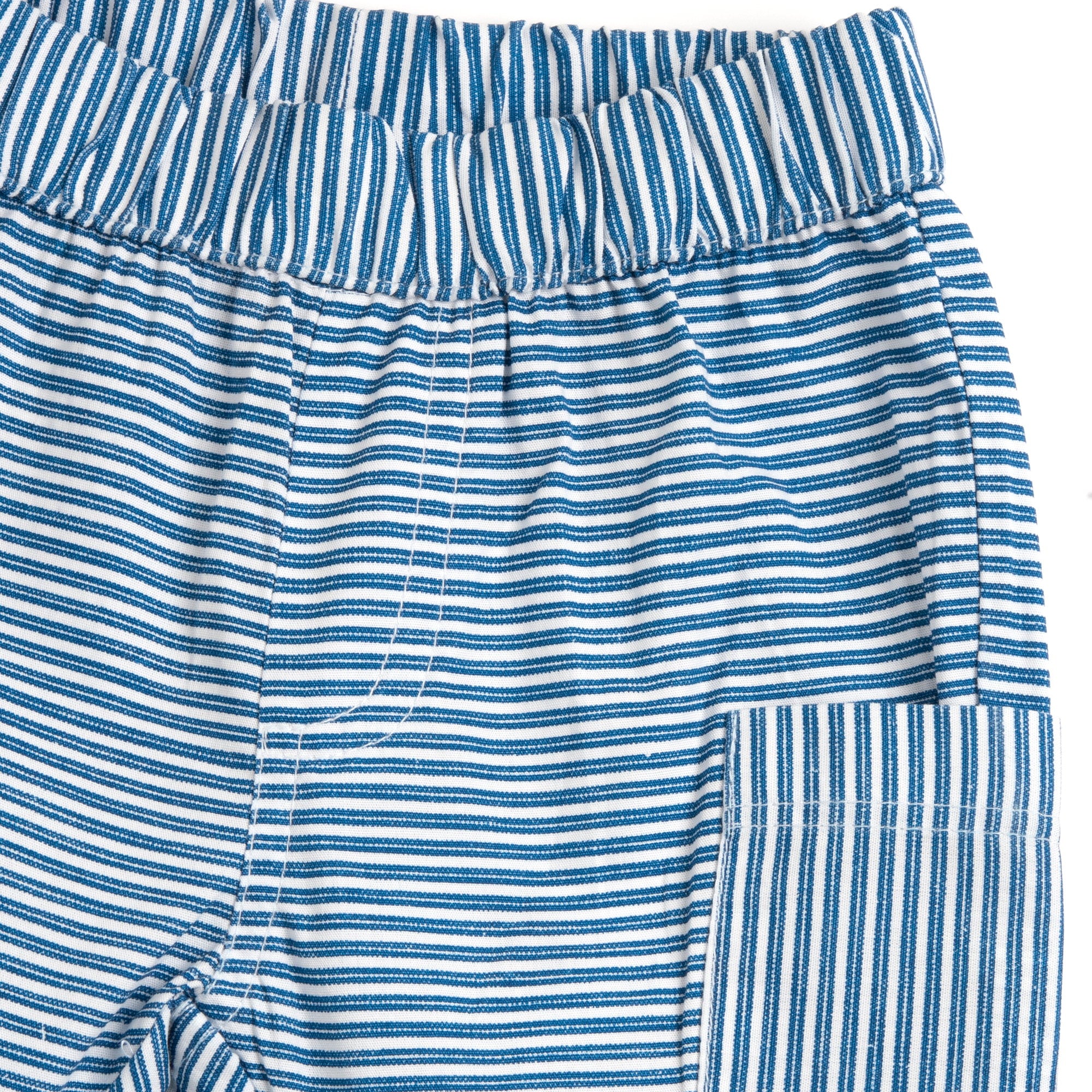 Blue Printed Striped Cotton Long Trousers for Boys