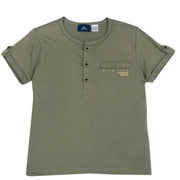 Medium Green Typography Printed Cotton Henley Neck T-Shirt for Boys