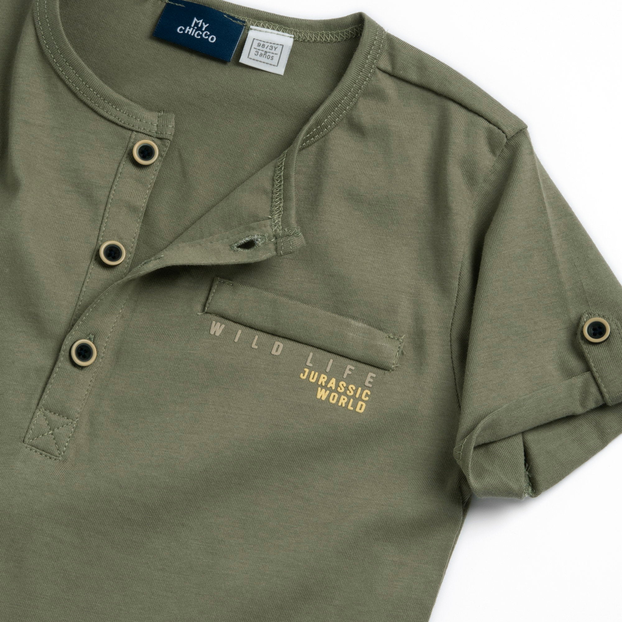 Medium Green Typography Printed Cotton Henley Neck T-Shirt for Boys