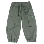 Medium Green Solid Cotton Long Trousers for Boys