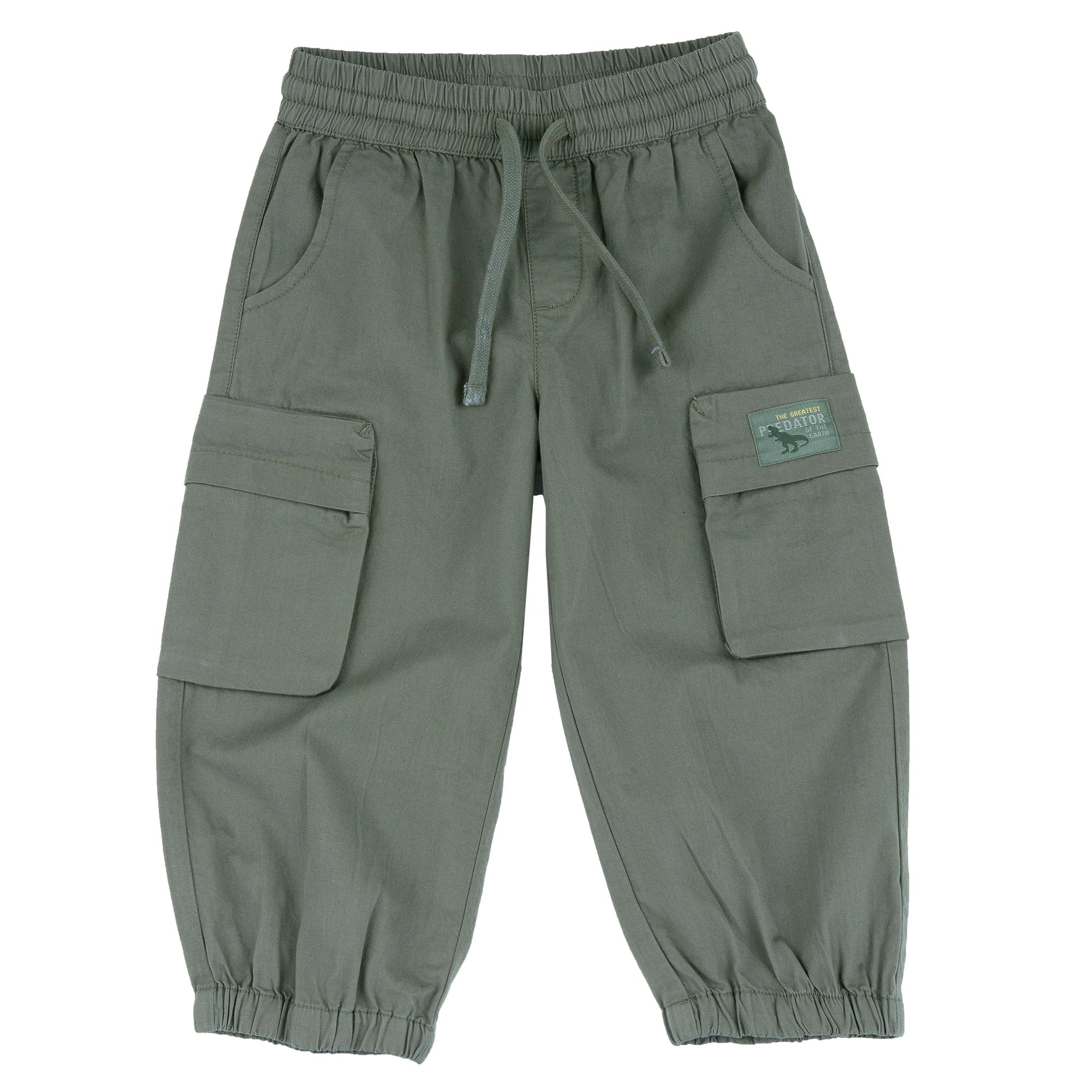 Medium Green Solid Cotton Long Trousers for Boys