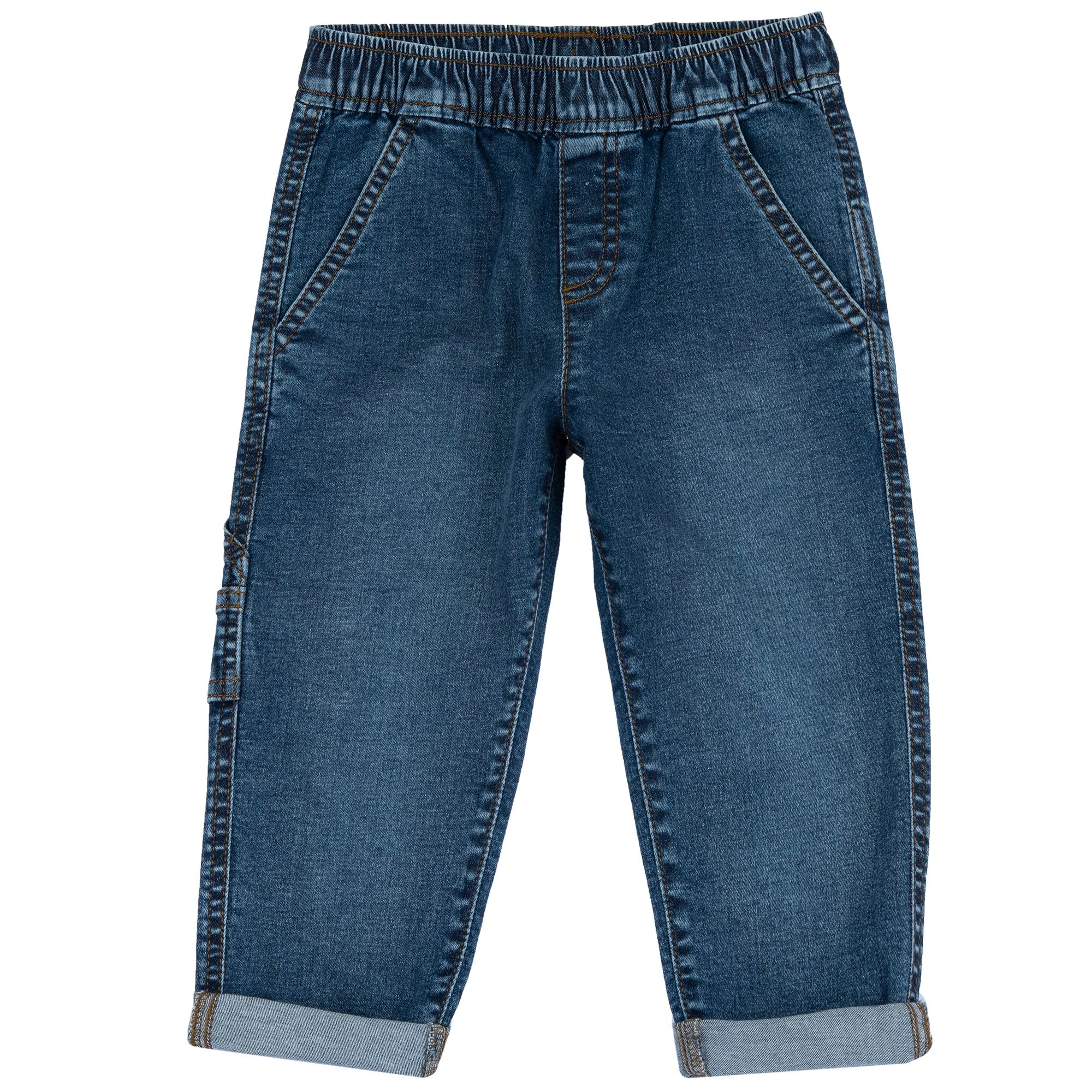 Medium Blue Solid Cotton Blend Long Trousers for Boys
