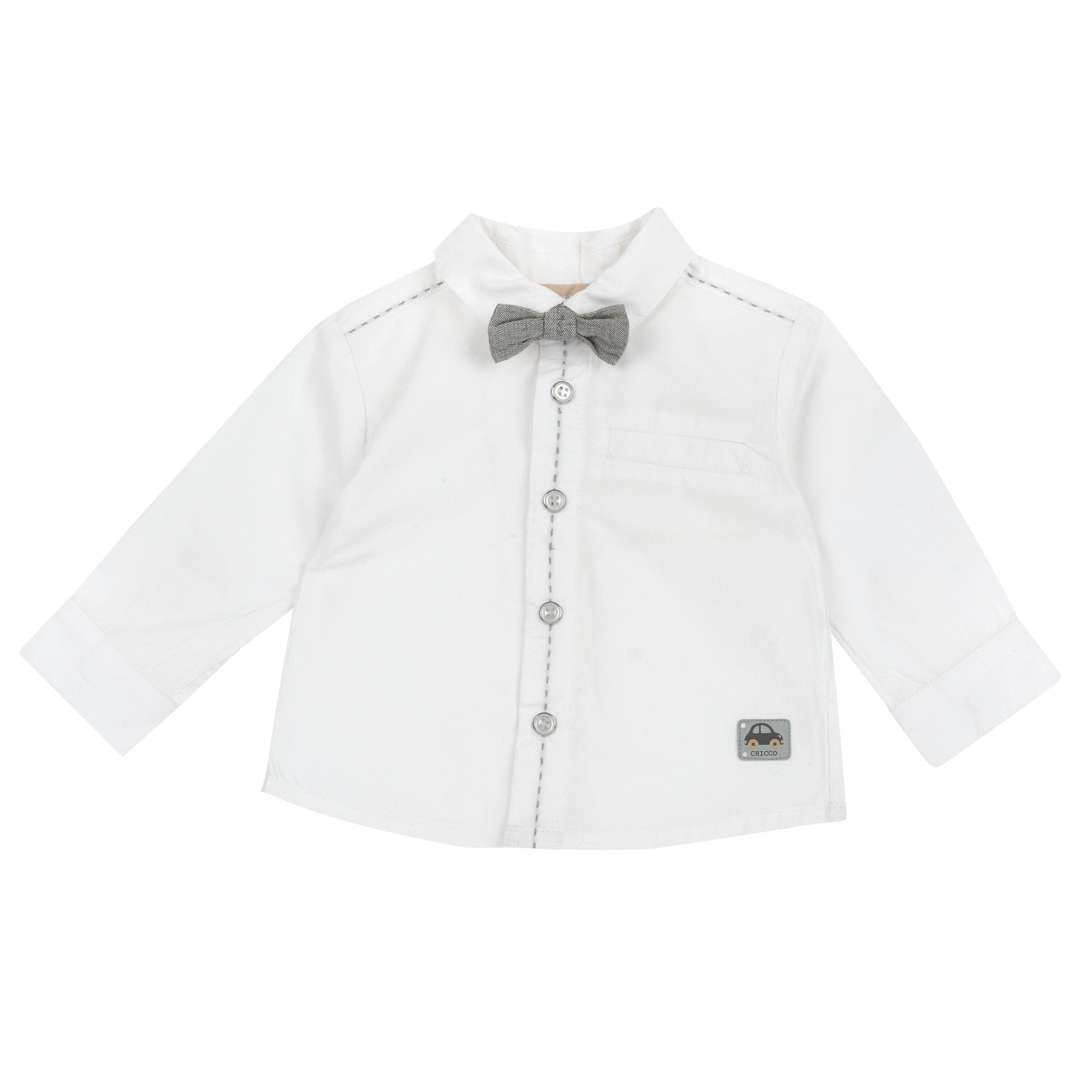 White Embellished Cotton Long Sleeve Shirt for Boys