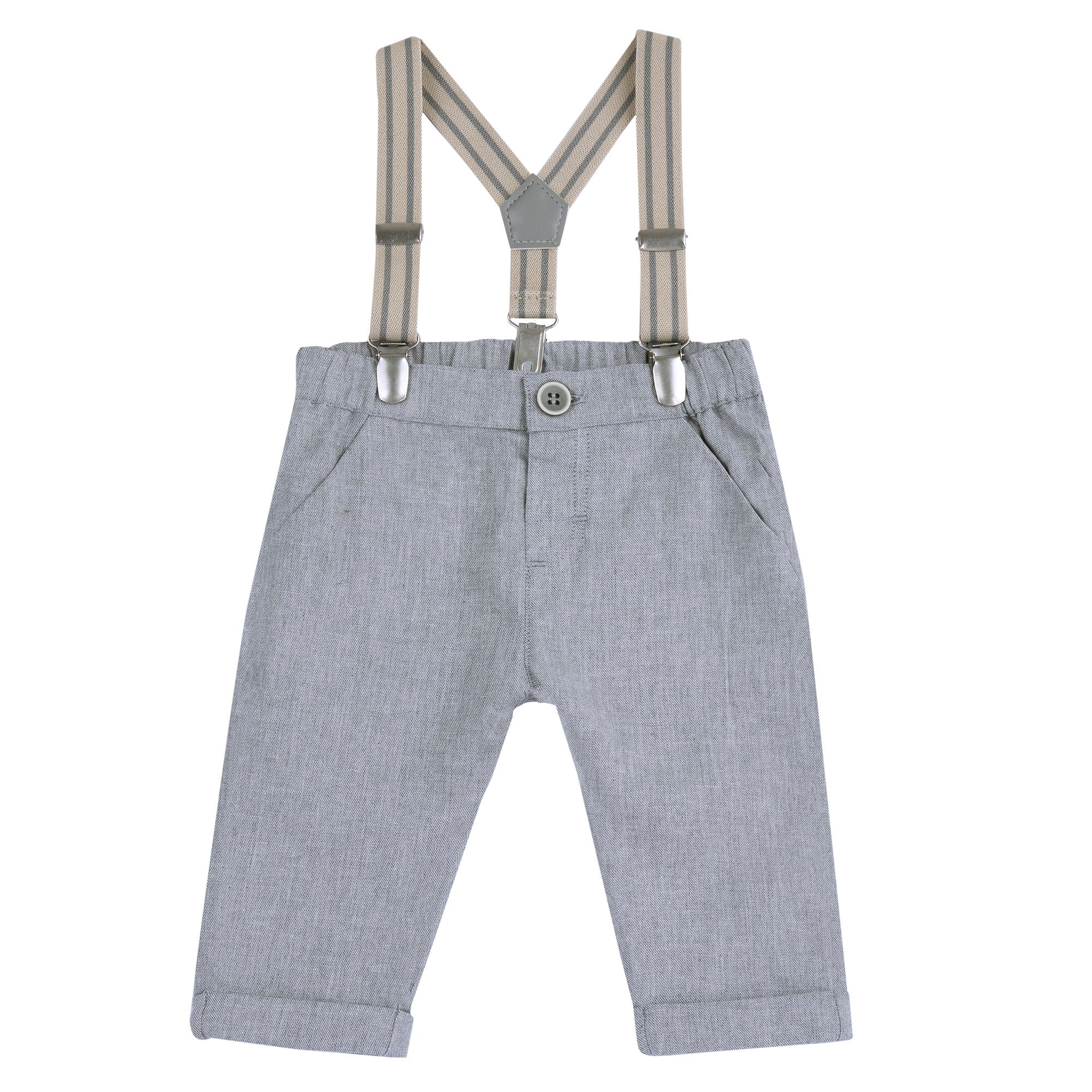 Medium Grey Solid Cotton Linen Long Trousers for Boys