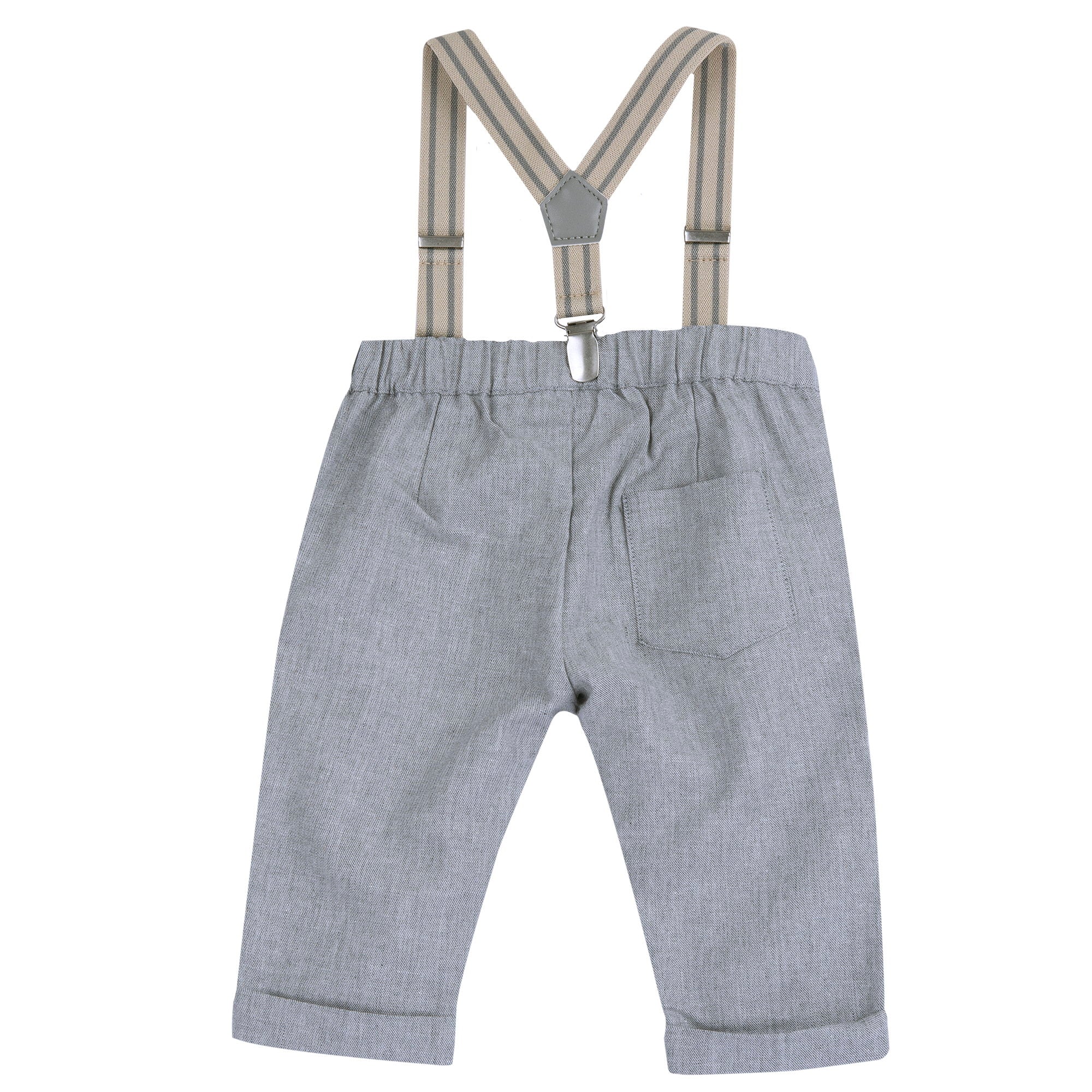 Medium Grey Solid Cotton Linen Long Trousers for Boys