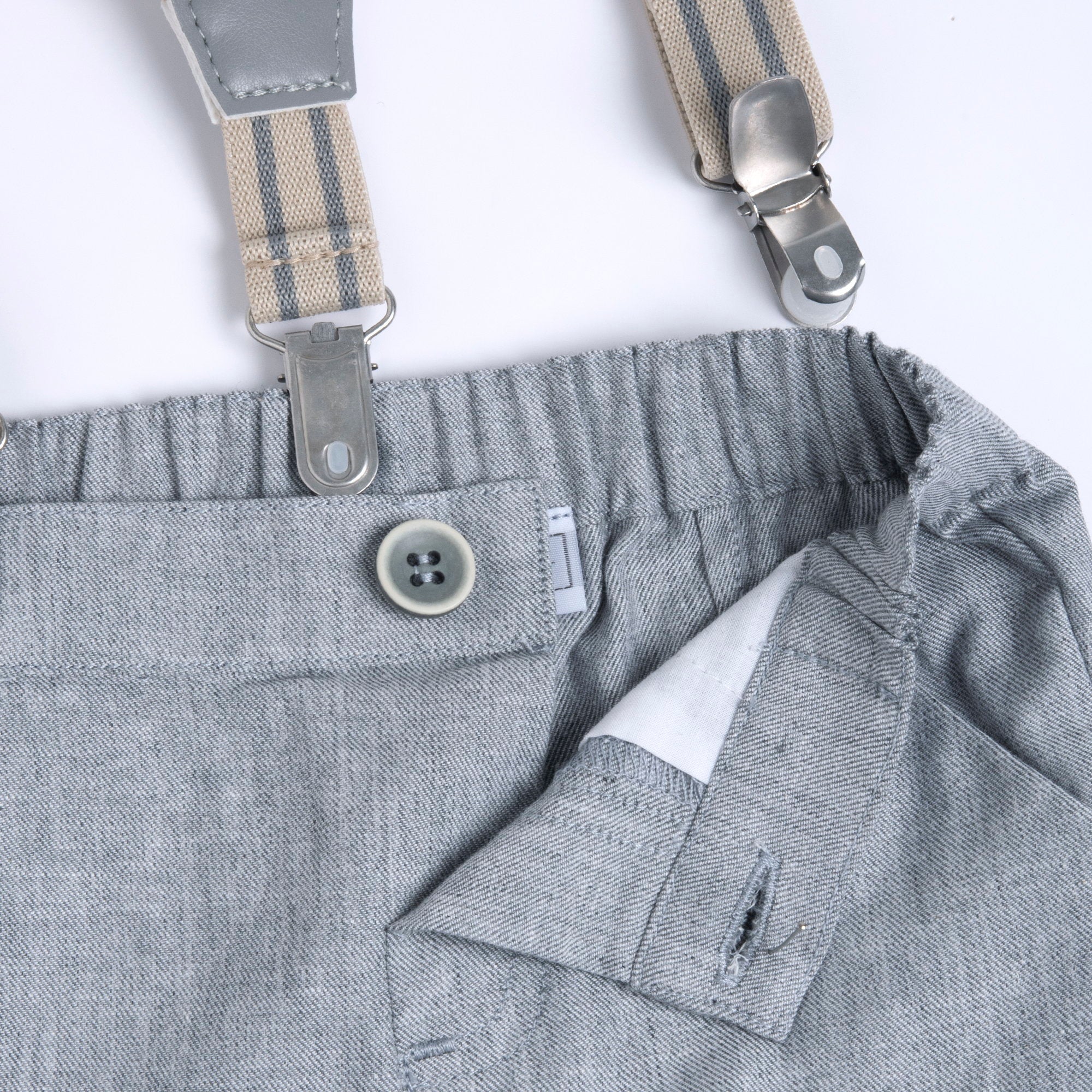 Medium Grey Solid Cotton Linen Long Trousers for Boys