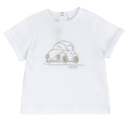 White Embroidered Cotton Short Sleeve T-Shirt for Boys