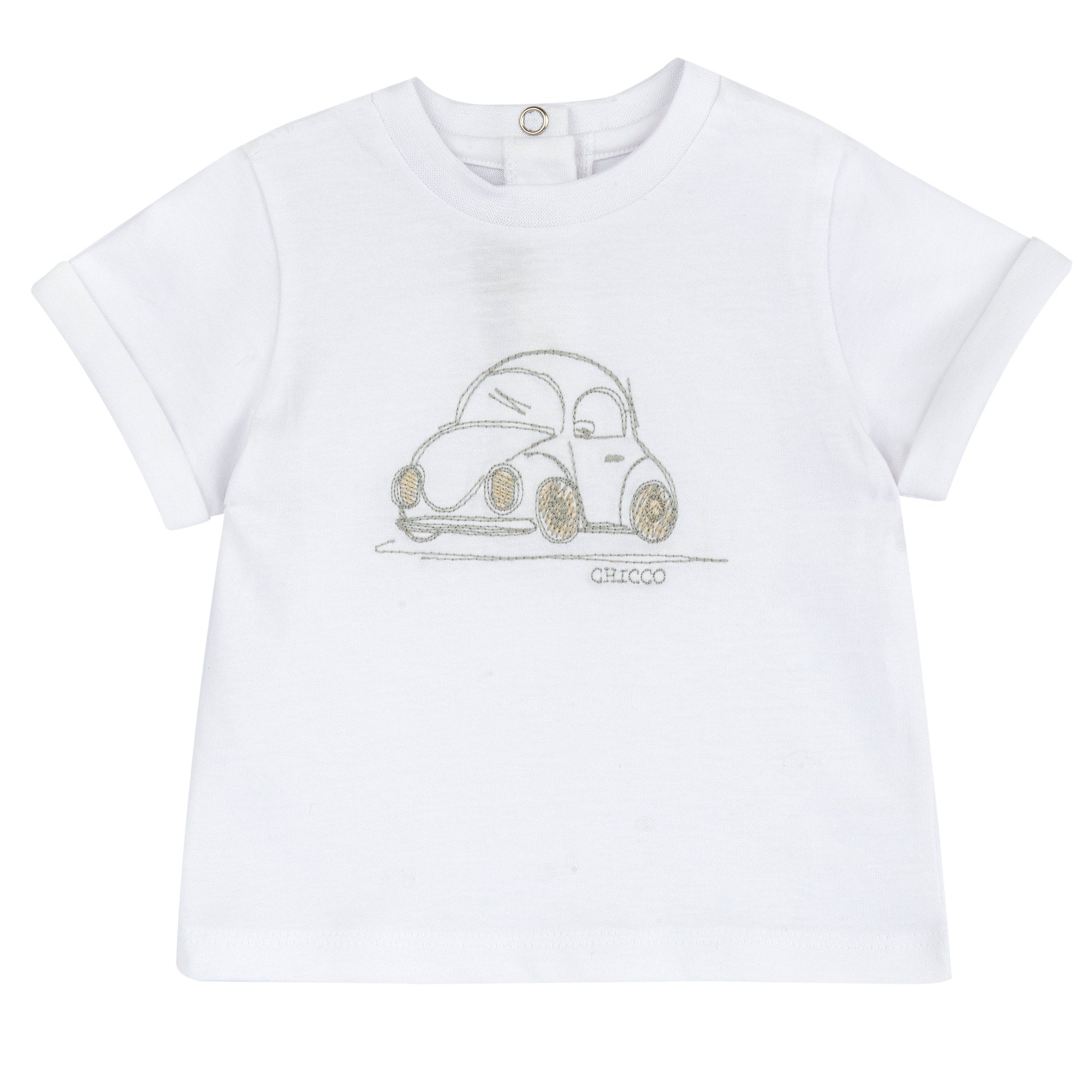 White Embroidered Cotton Short Sleeve T-Shirt for Boys