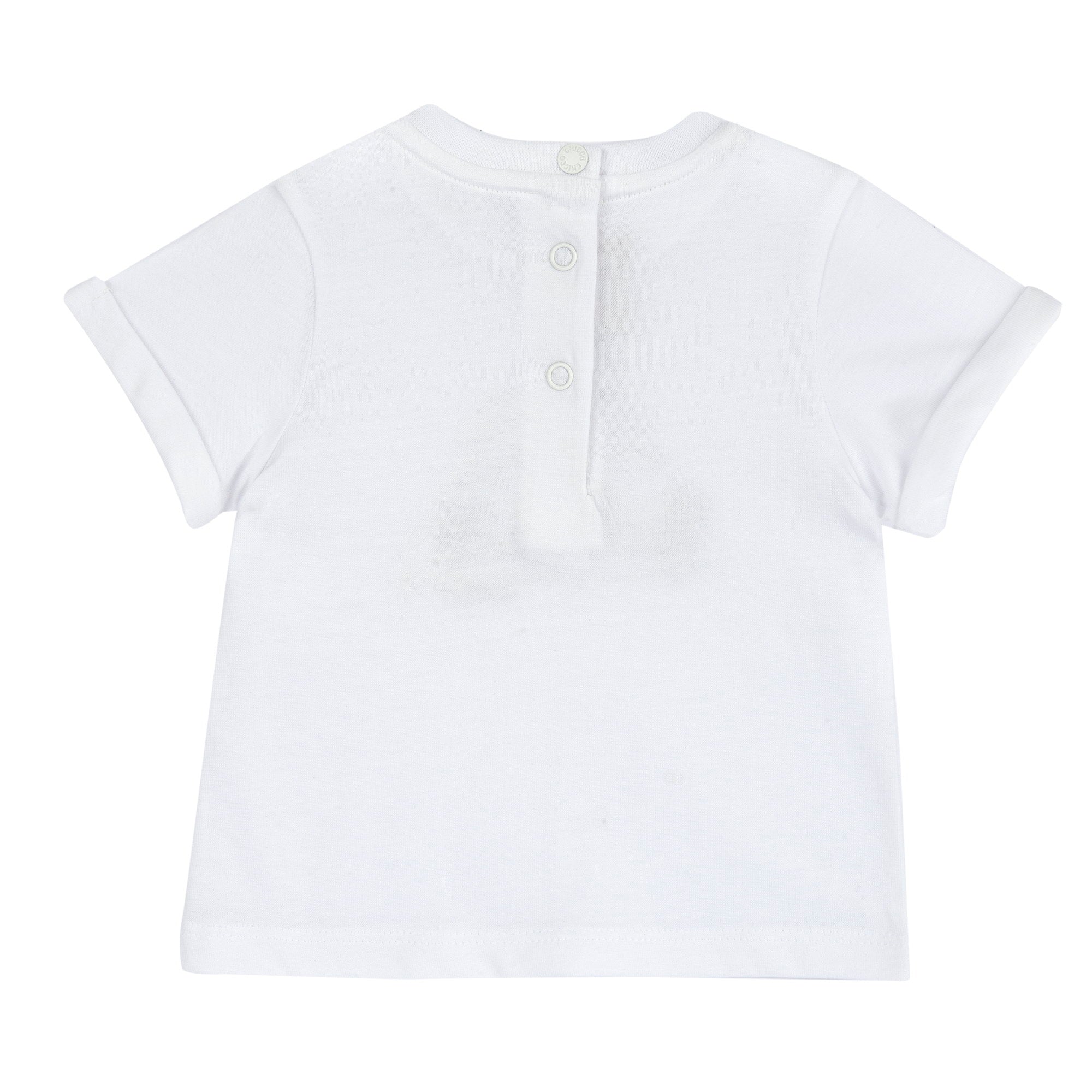 White Embroidered Cotton Short Sleeve T-Shirt for Boys
