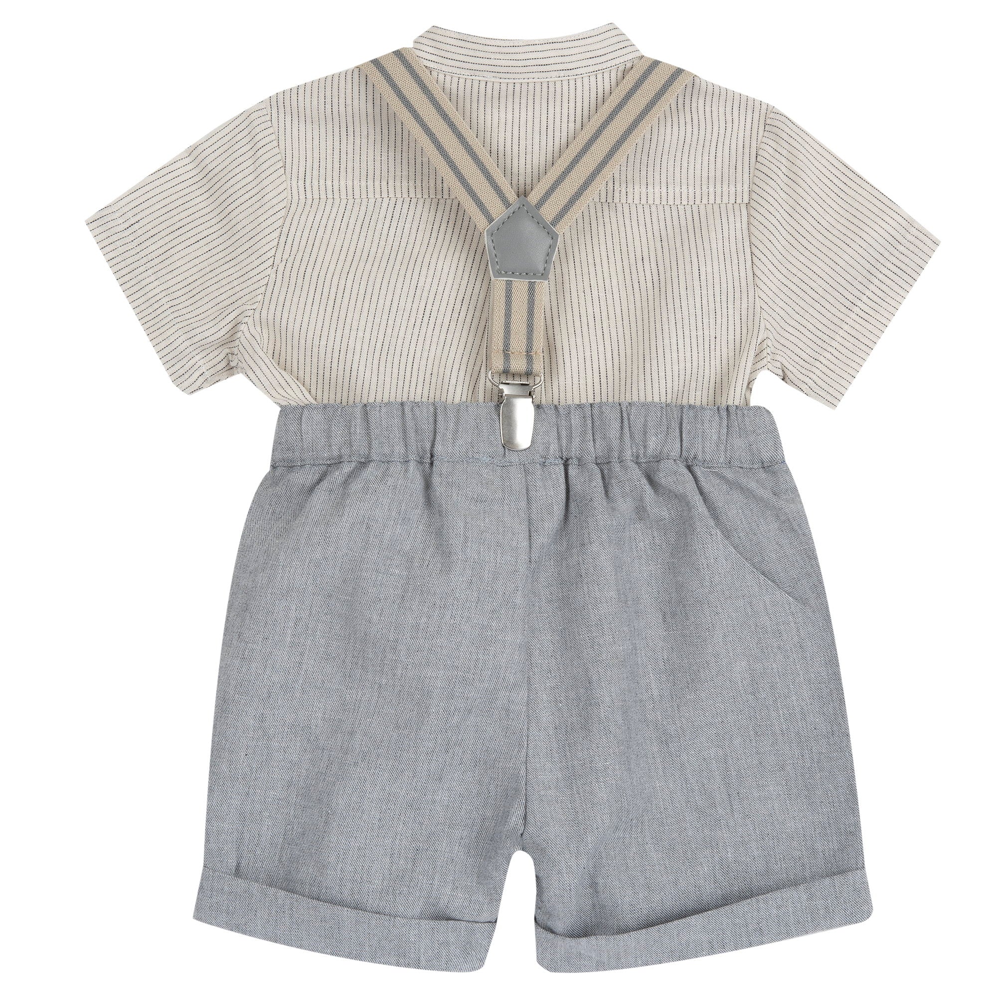 Medium Grey Striped Shirt and Short Trousers Set for Boys