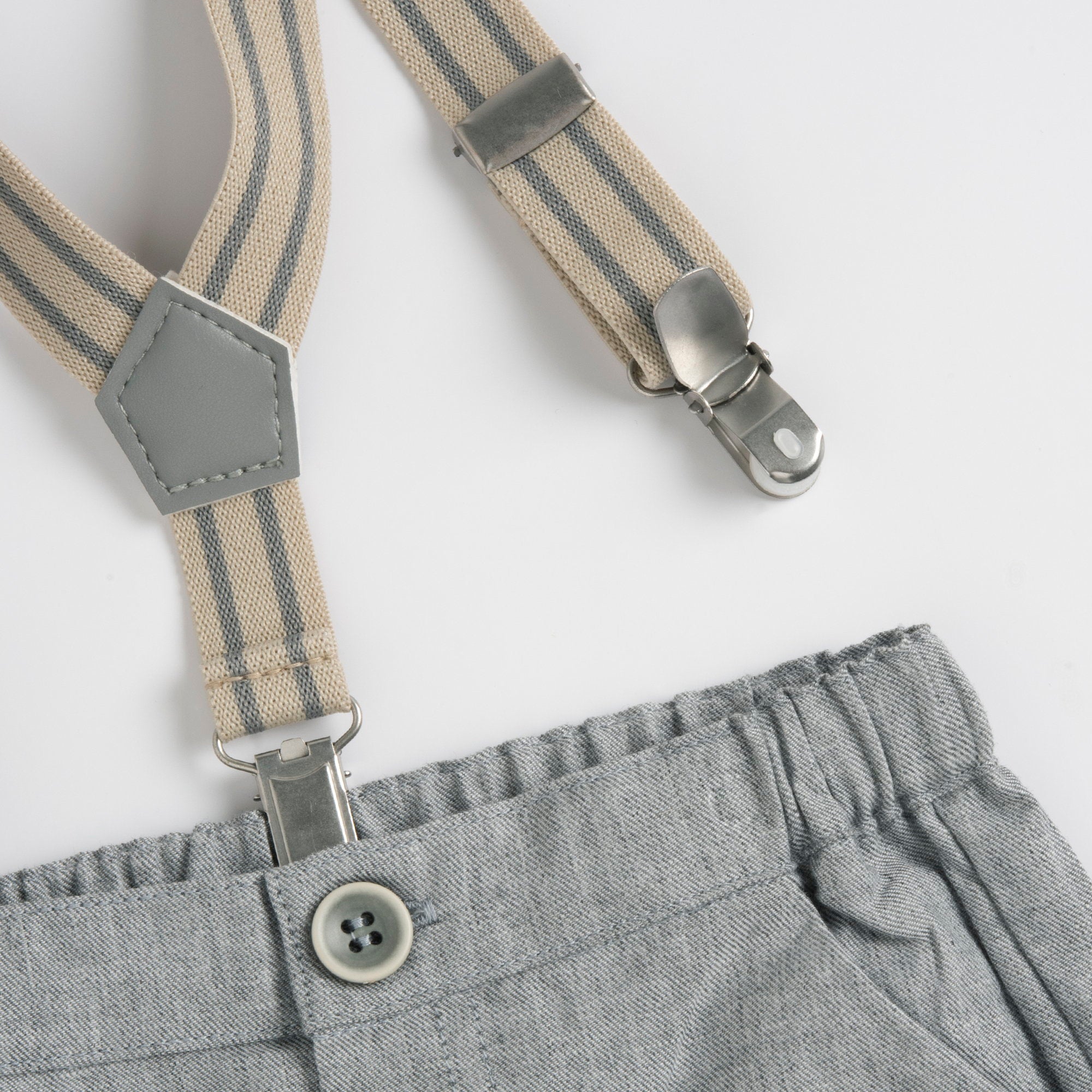 Medium Grey Striped Shirt and Short Trousers Set for Boys