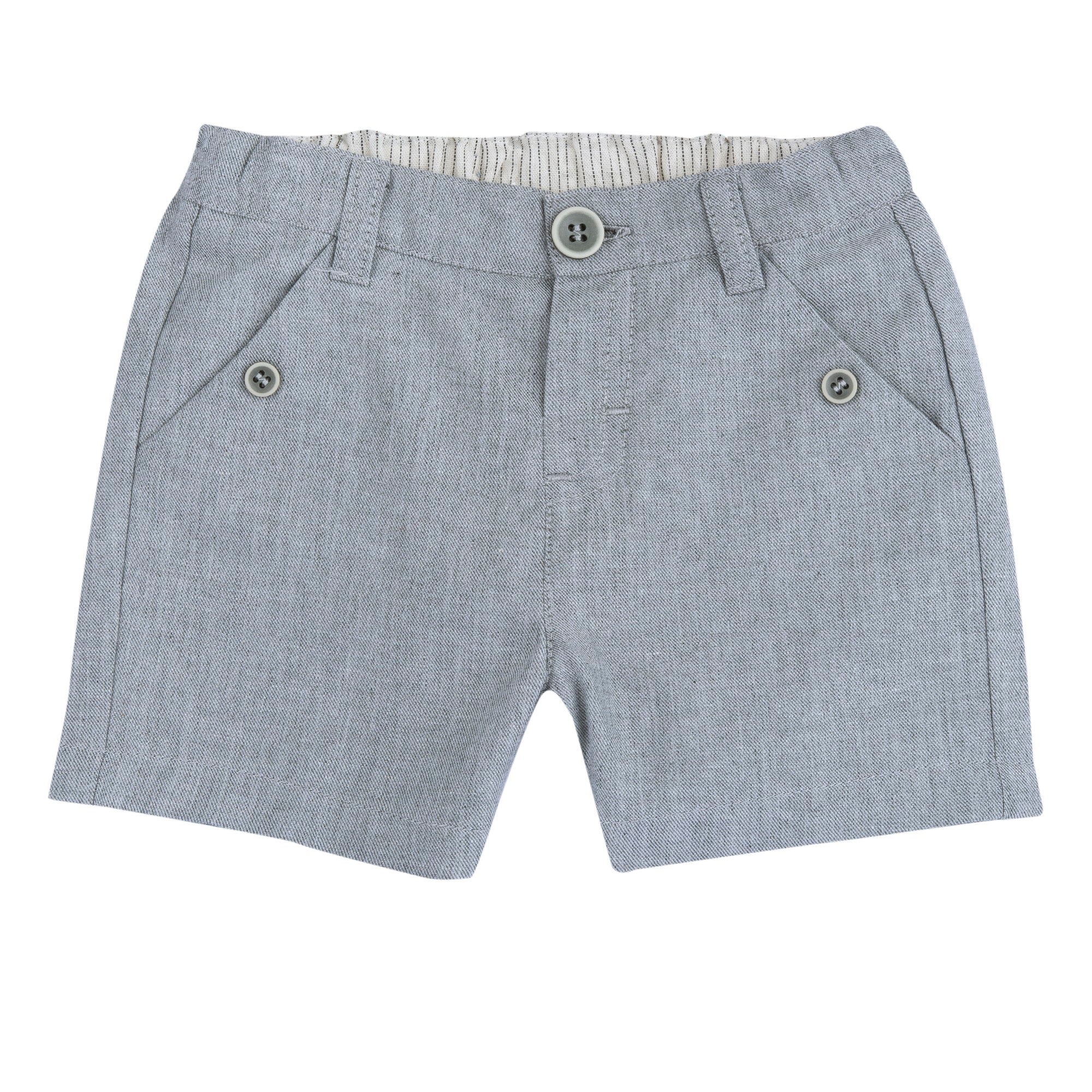Medium Grey Solid Cotton Linen Short Trousers for Boys