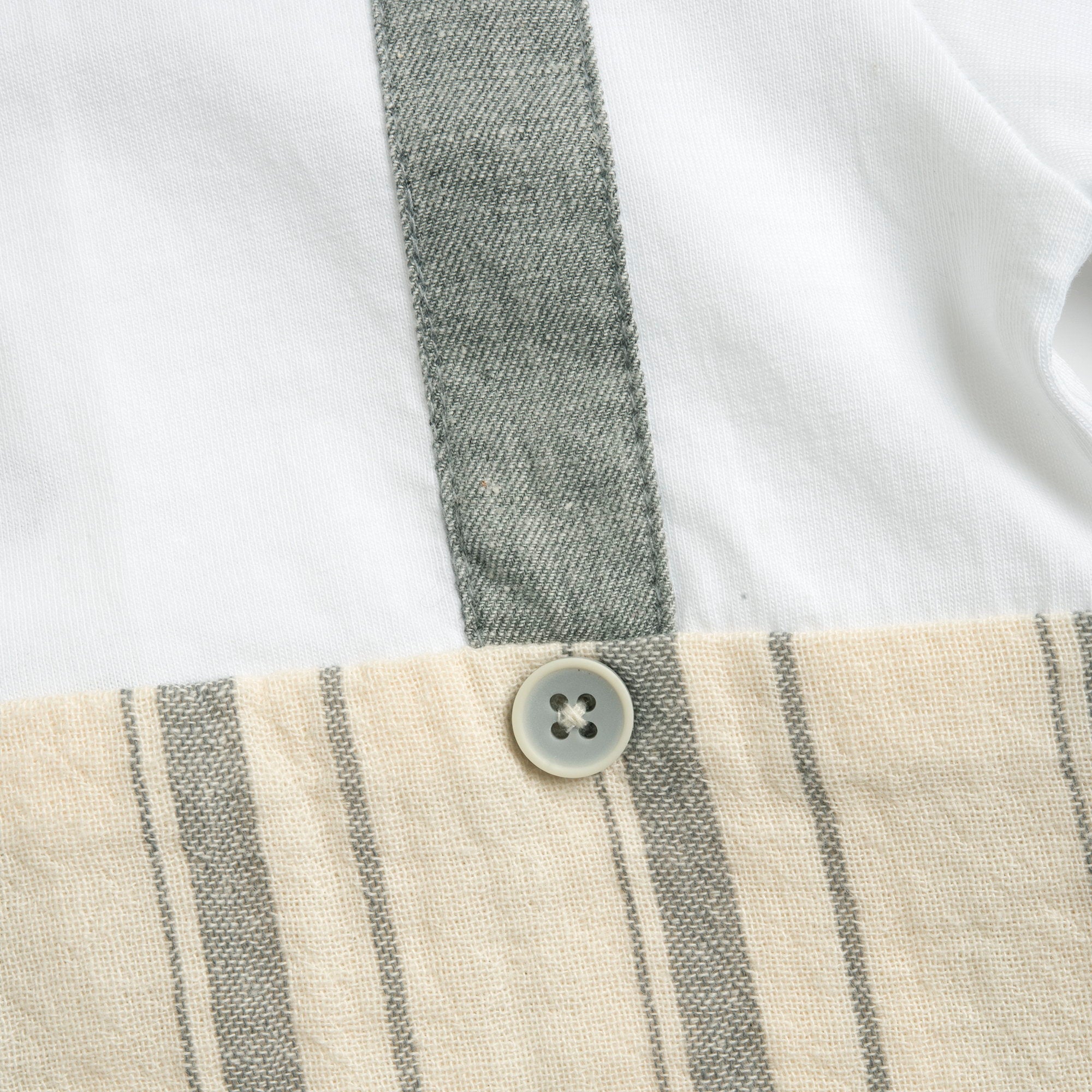 Boys Light Natural Striped Cotton Collared Short Sleeve Romper