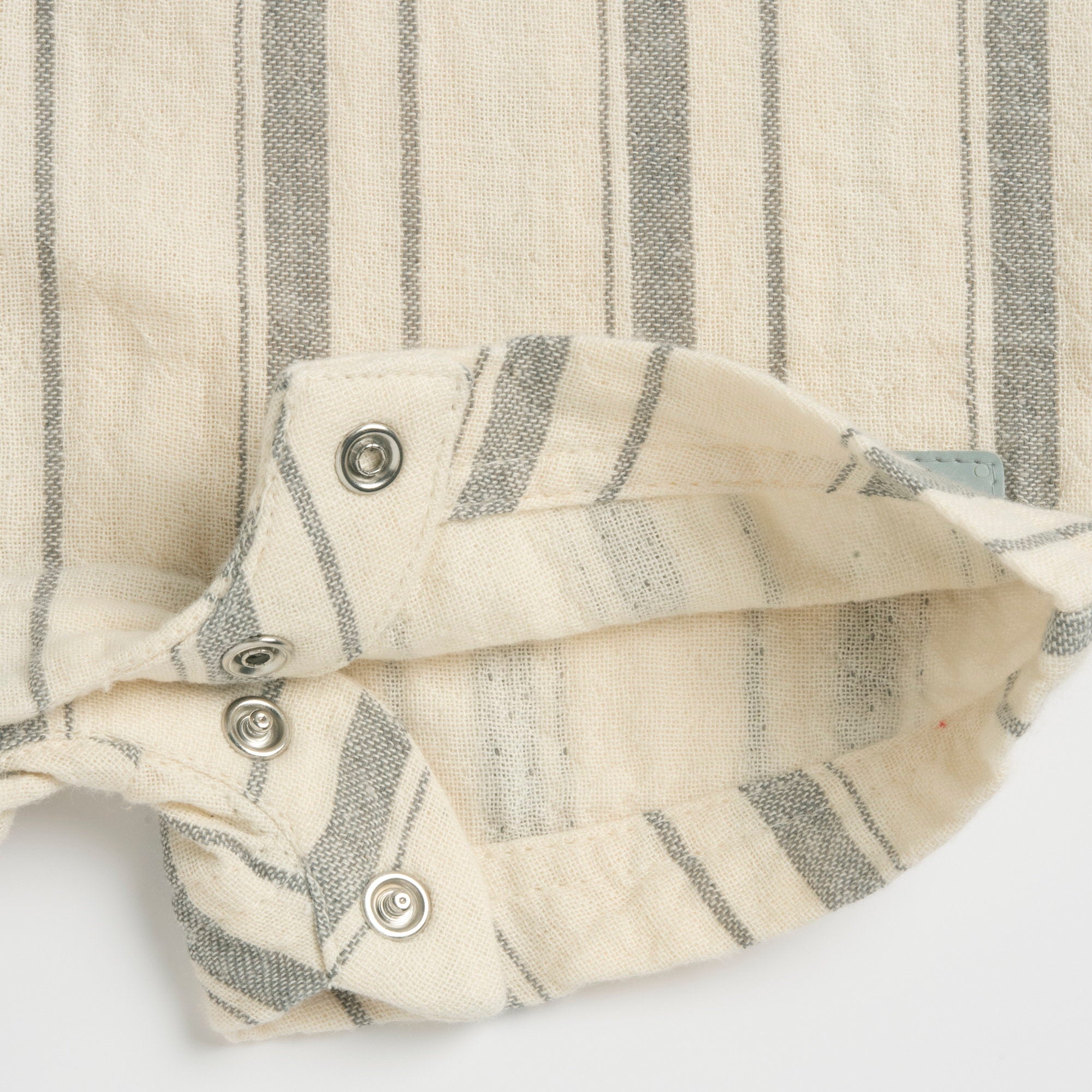 Boys Light Natural Striped Cotton Collared Short Sleeve Romper