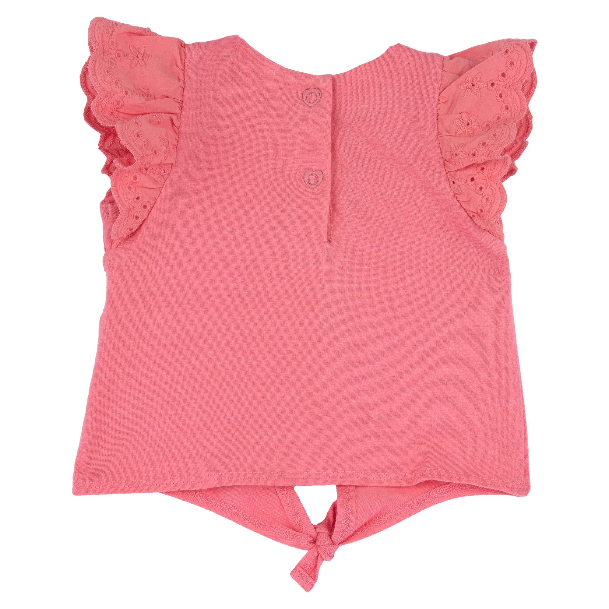 Medium Pink Embroidered Cap Sleeve Cotton T-Shirt for Girls