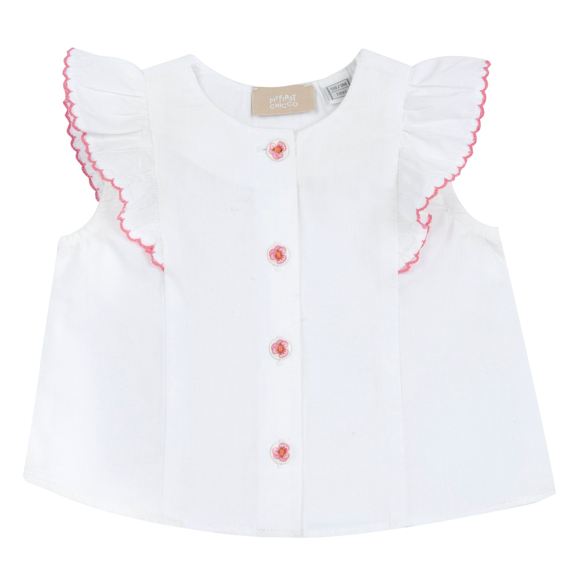 White Self Design Cotton Short Sleeve Shirt for Girls