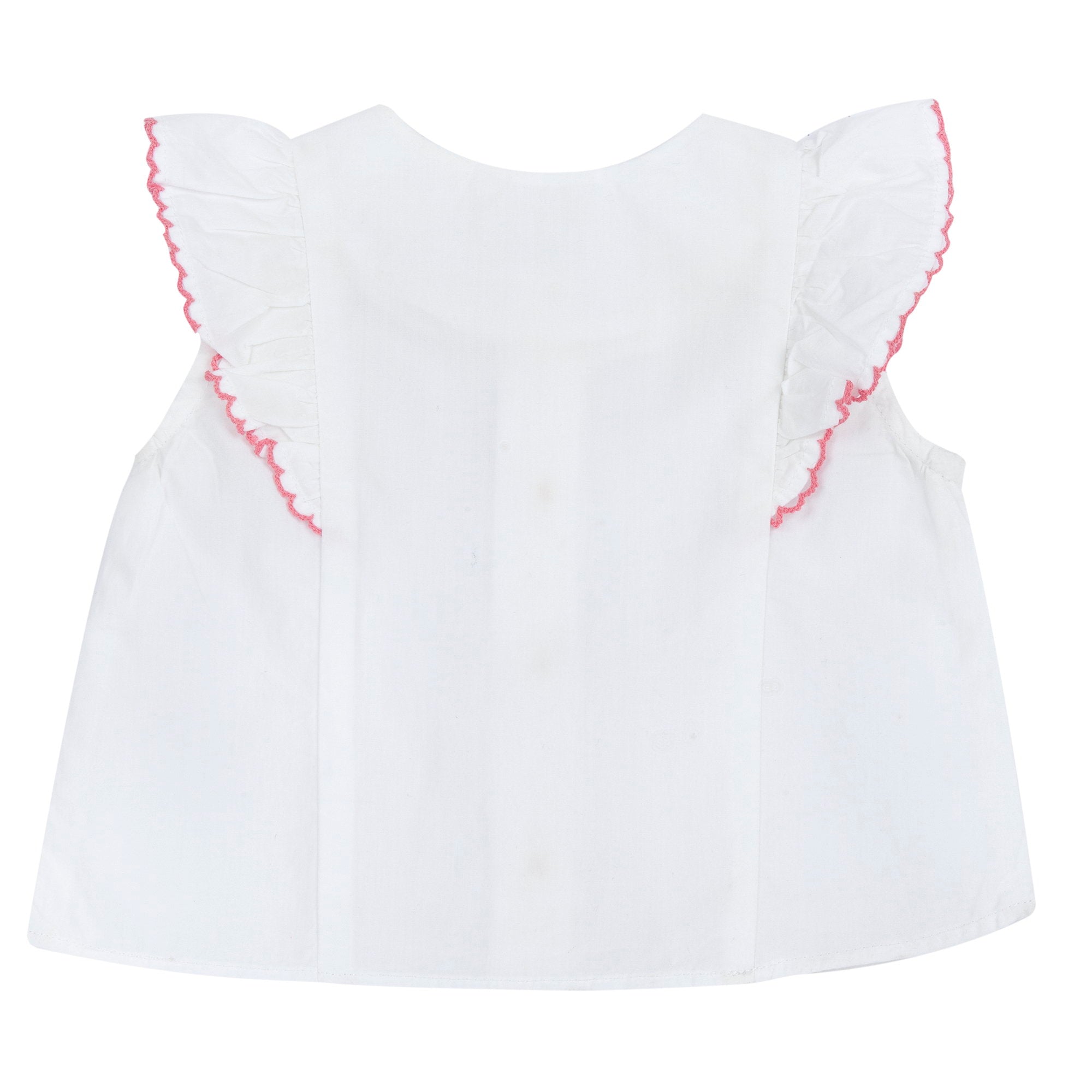 White Self Design Cotton Short Sleeve Shirt for Girls