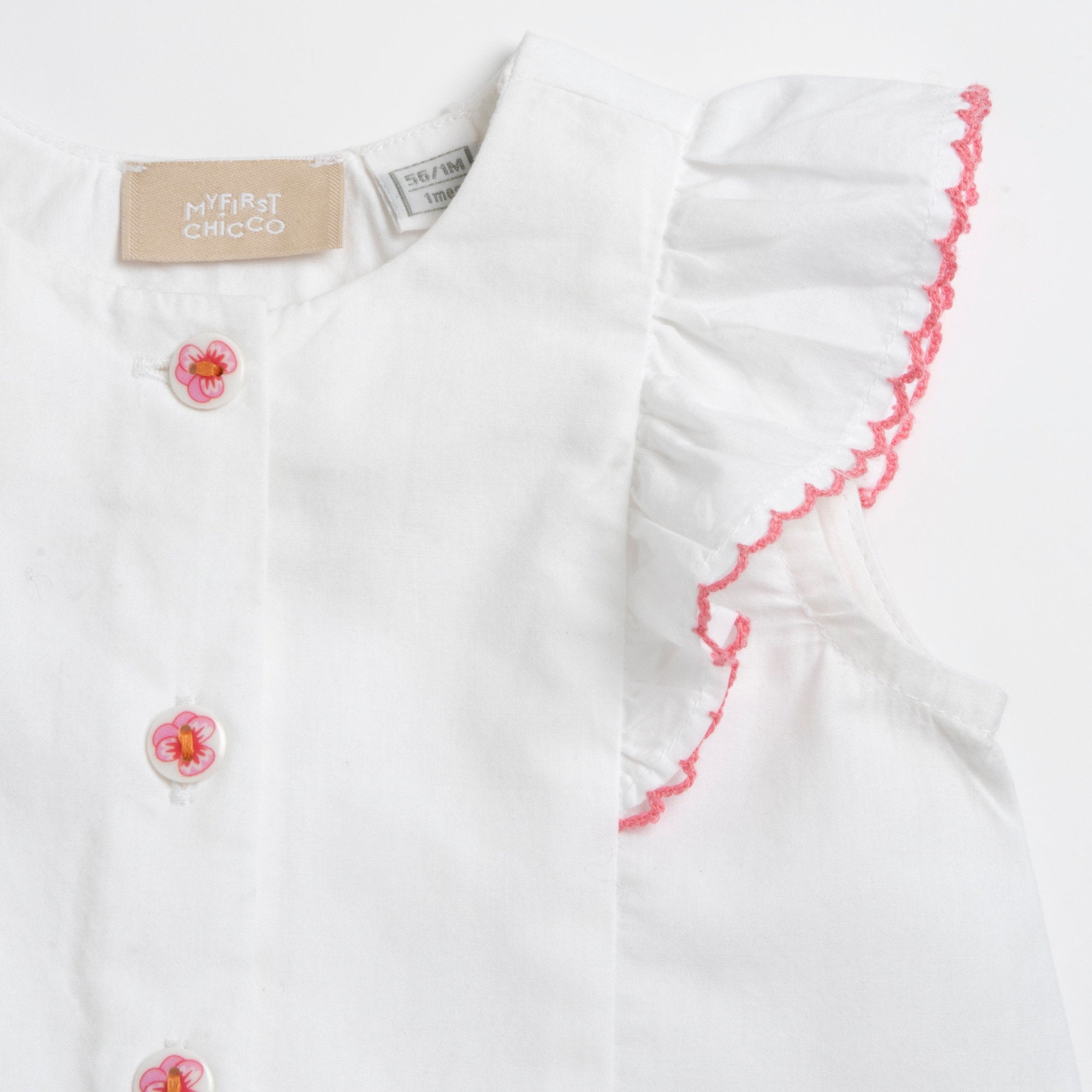 White Self Design Cotton Short Sleeve Shirt for Girls