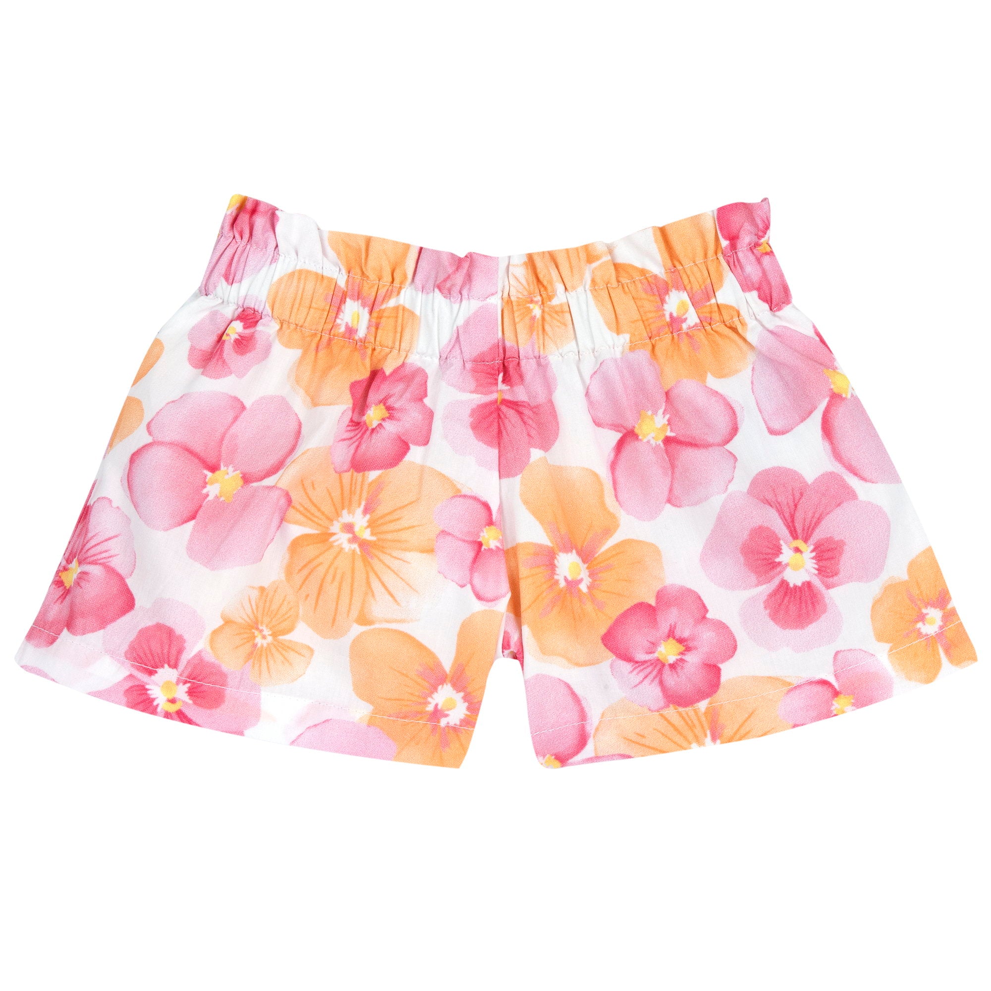 White & Pink Floral Printed Cotton Short Trousers for Girls