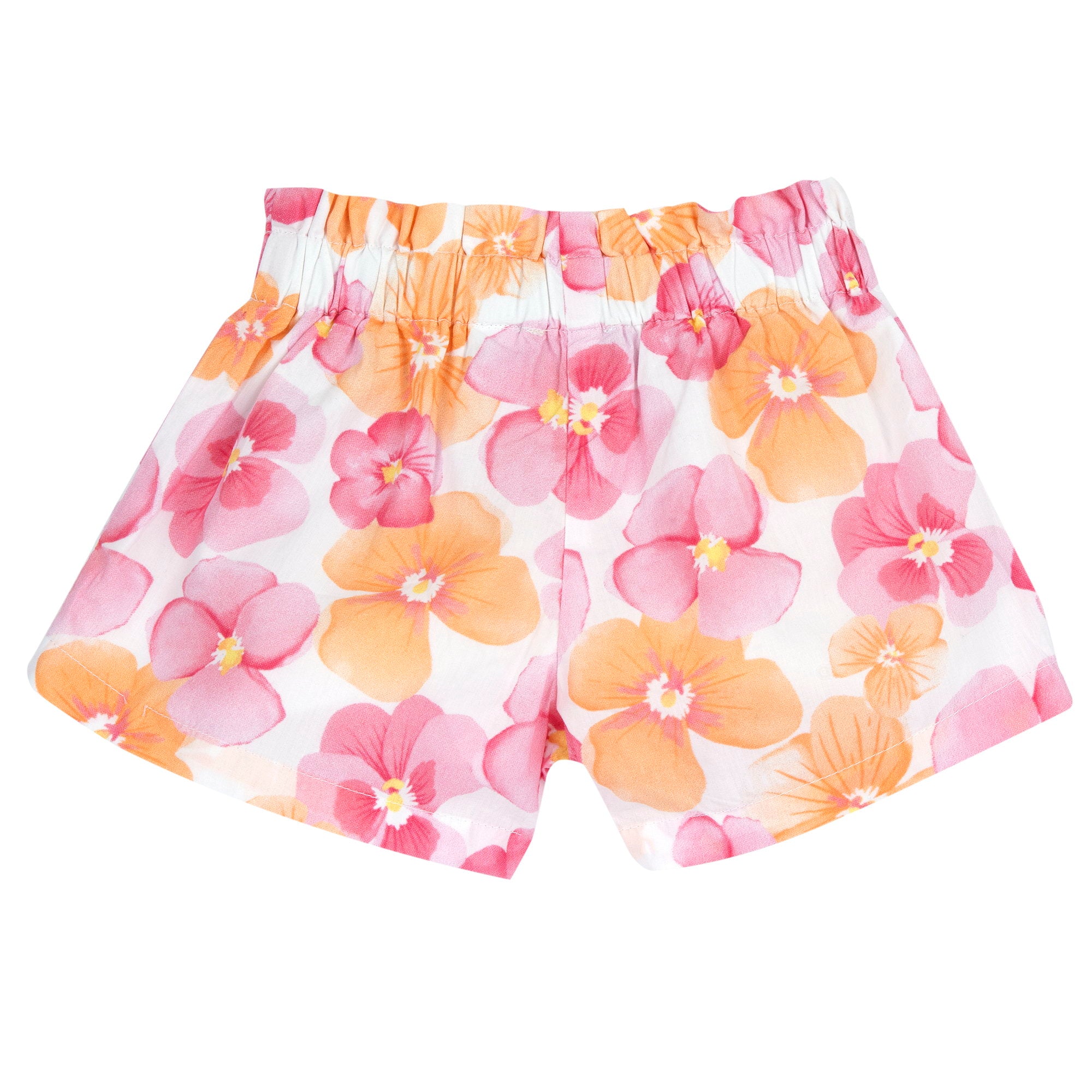 White & Pink Floral Printed Cotton Short Trousers for Girls