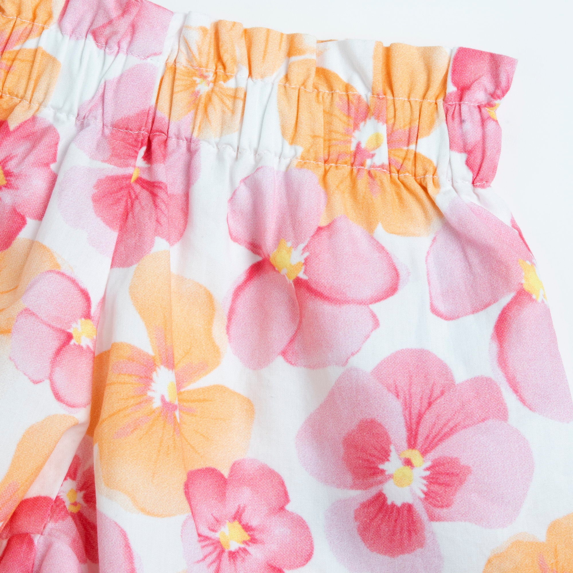White & Pink Floral Printed Cotton Short Trousers for Girls
