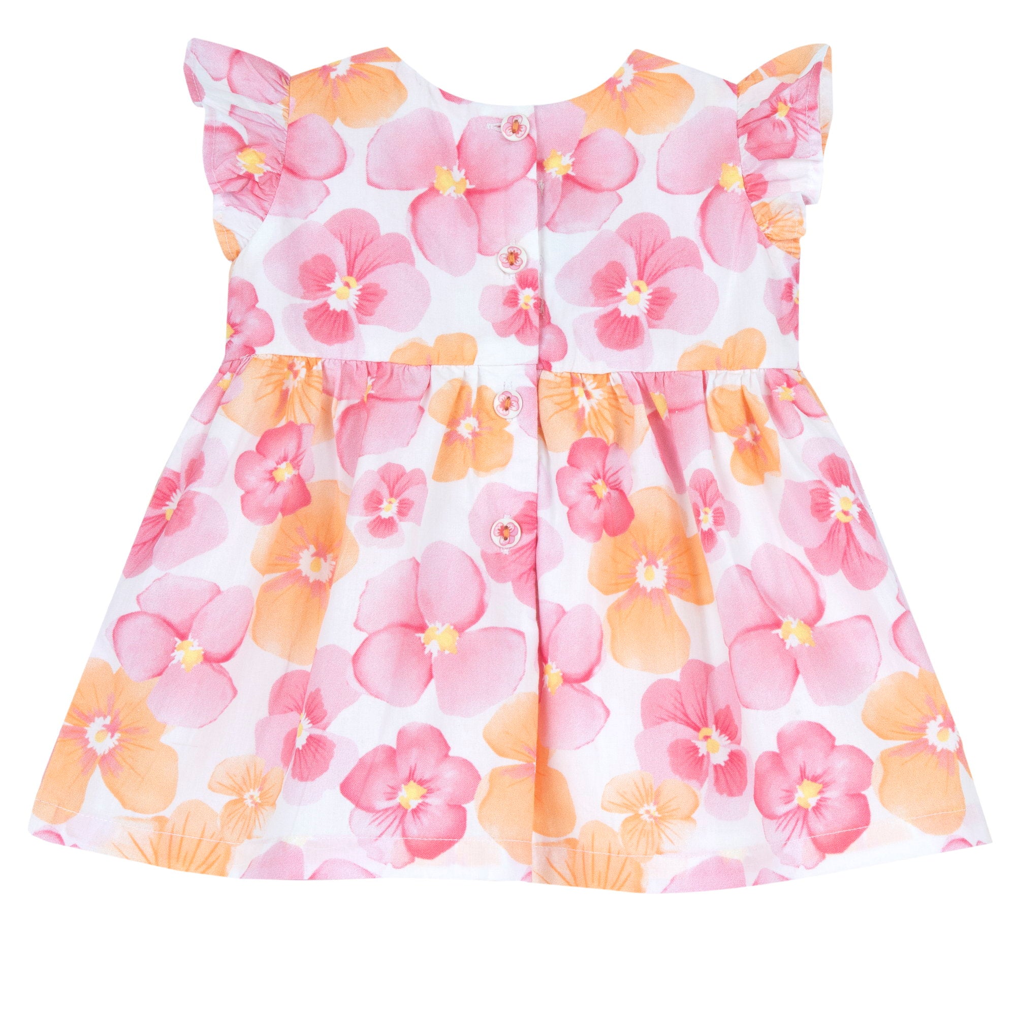White & Pink Floral Printed A-Line Cotton Dress for Girls